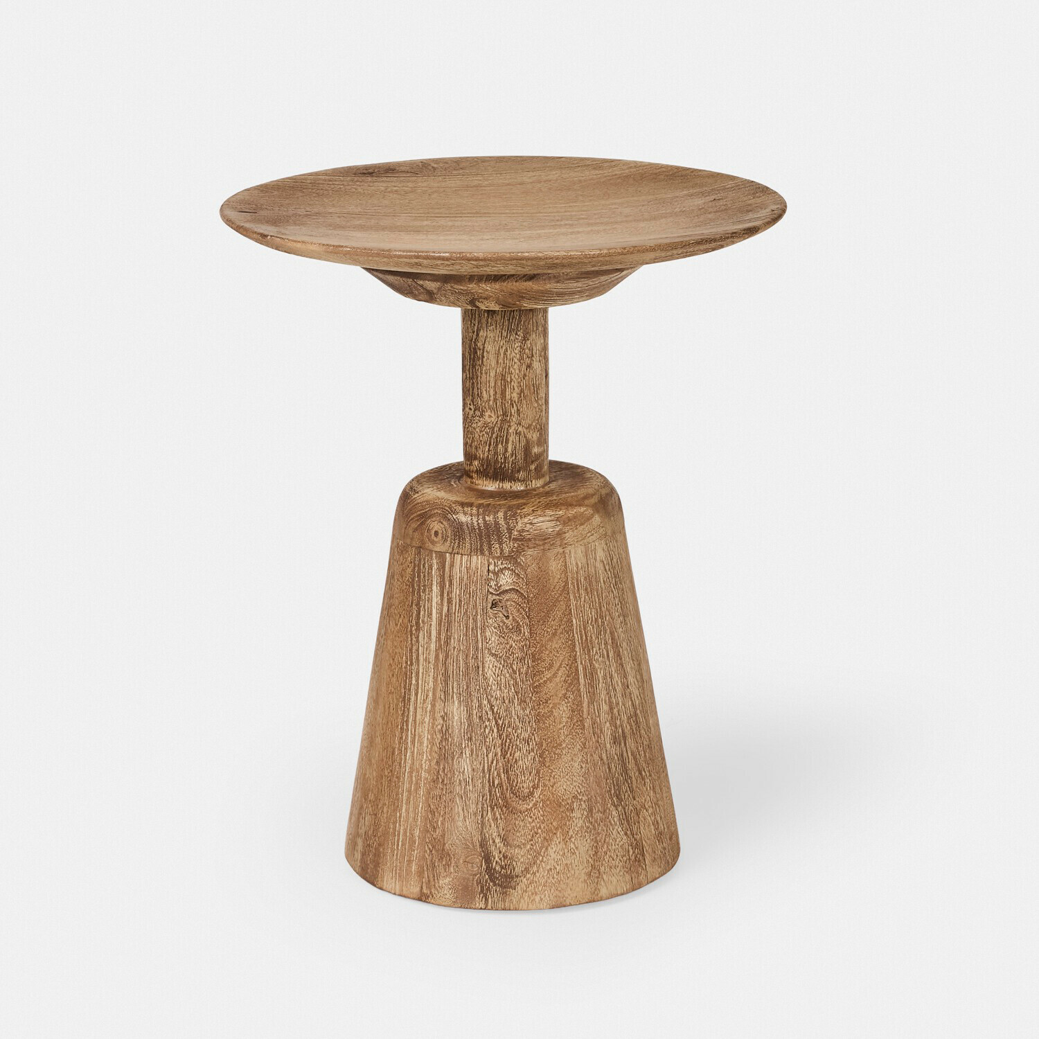 Mesa auxiliar Ulric Taburete decorativo de madera en color natural con asiento redondo, mueble auxiliar para salón