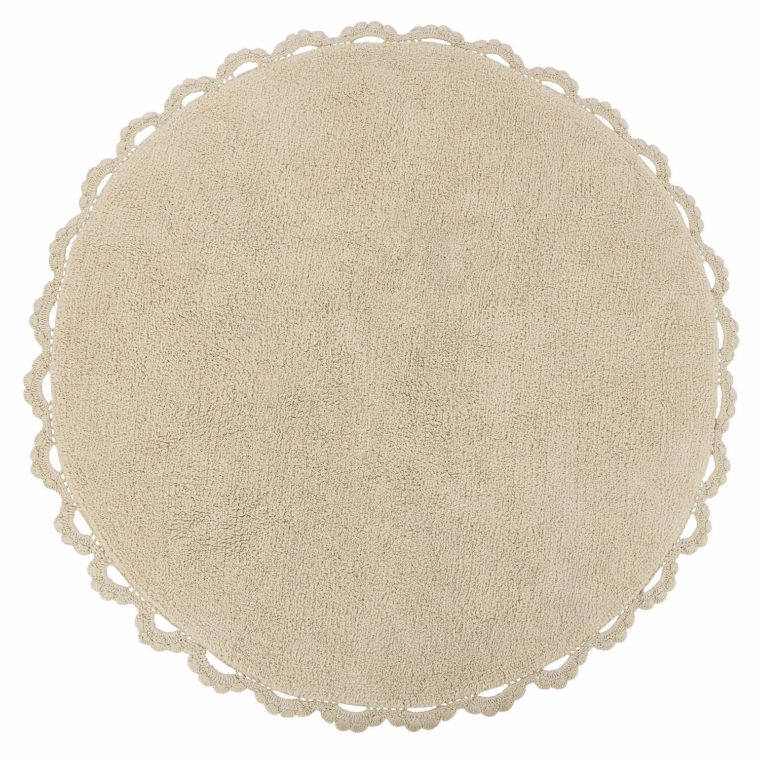 Alfombra Arash Alfombra redonda beige de algodón con borde de encaje decorativo para baño