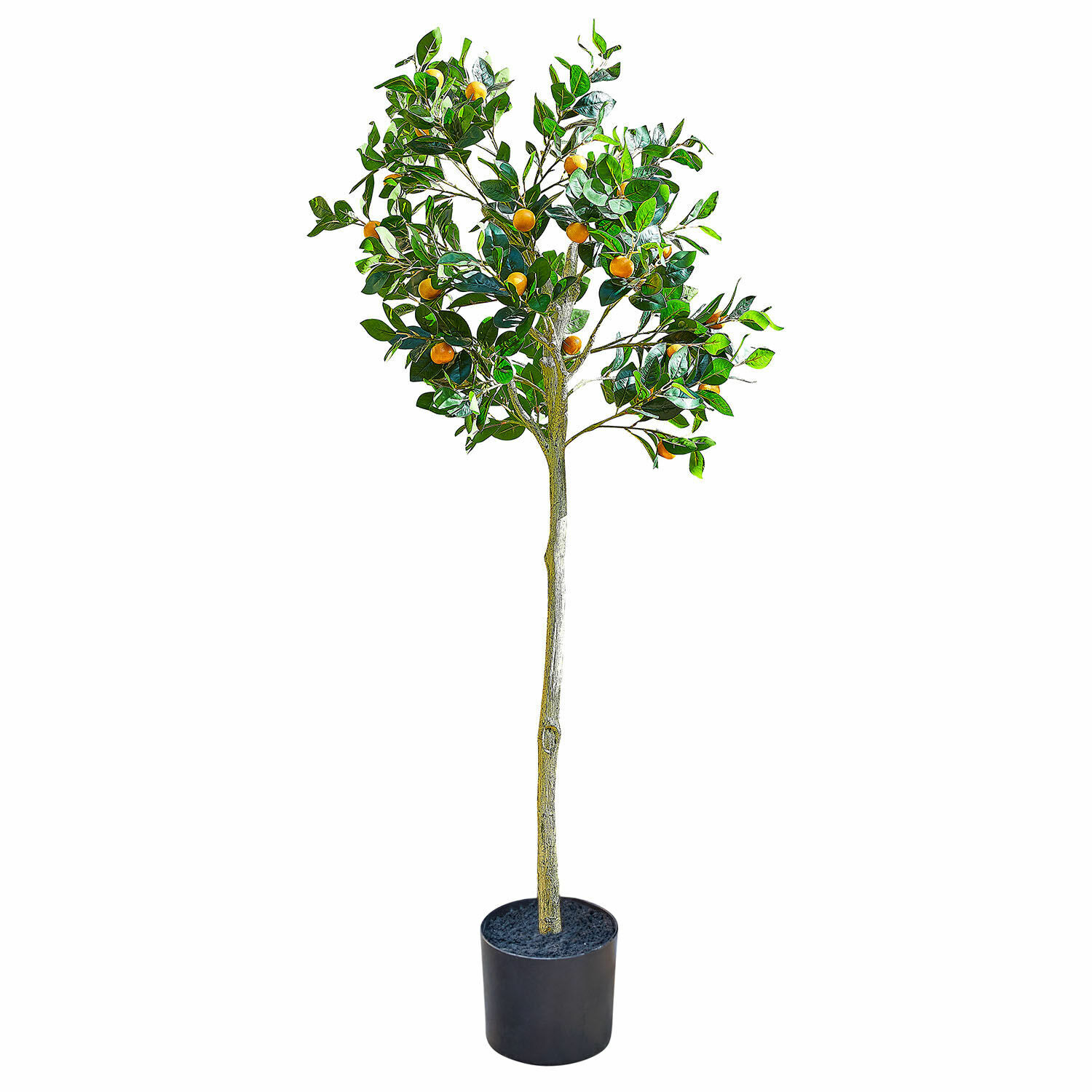 Planta decorativa Delbart Árbol artificial de cítricos en maceta negra con hojas verdes y frutos naranjas para decoración