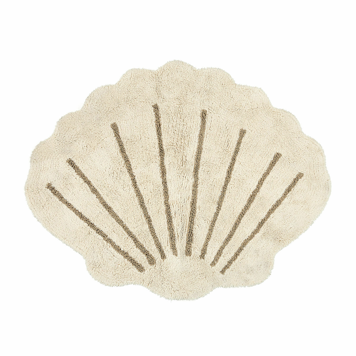 Alfombra Vellaro Alfombra de baño beige en forma de concha con rayas marrones, alfombrilla suave para baño