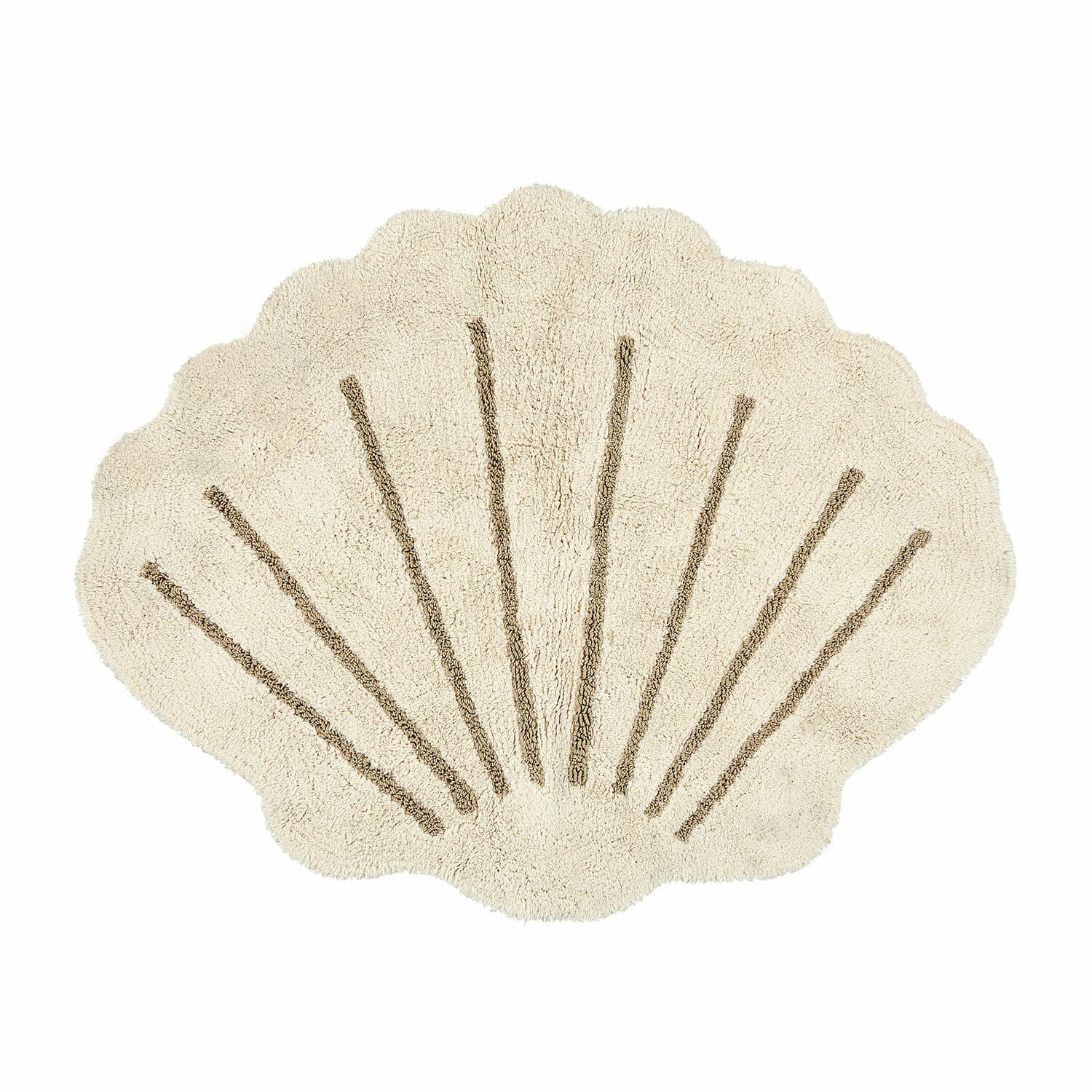 Alfombra Vellaro Alfombra de baño beige en forma de concha con rayas marrones, alfombrilla suave para baño