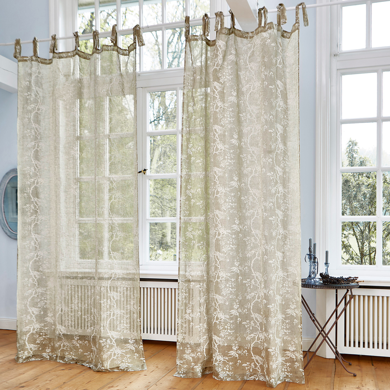 Cortina Maidolen Cortinas transparentes beige con delicado diseño floral para decoración elegante de ventanas