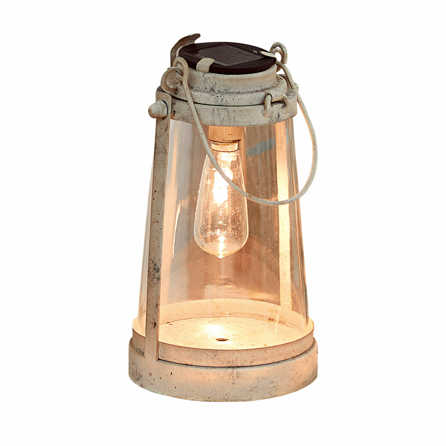 Farol solar Chénens Farol solar de metal blanco y vidrio con luz LED cálida para decoración de jardín
