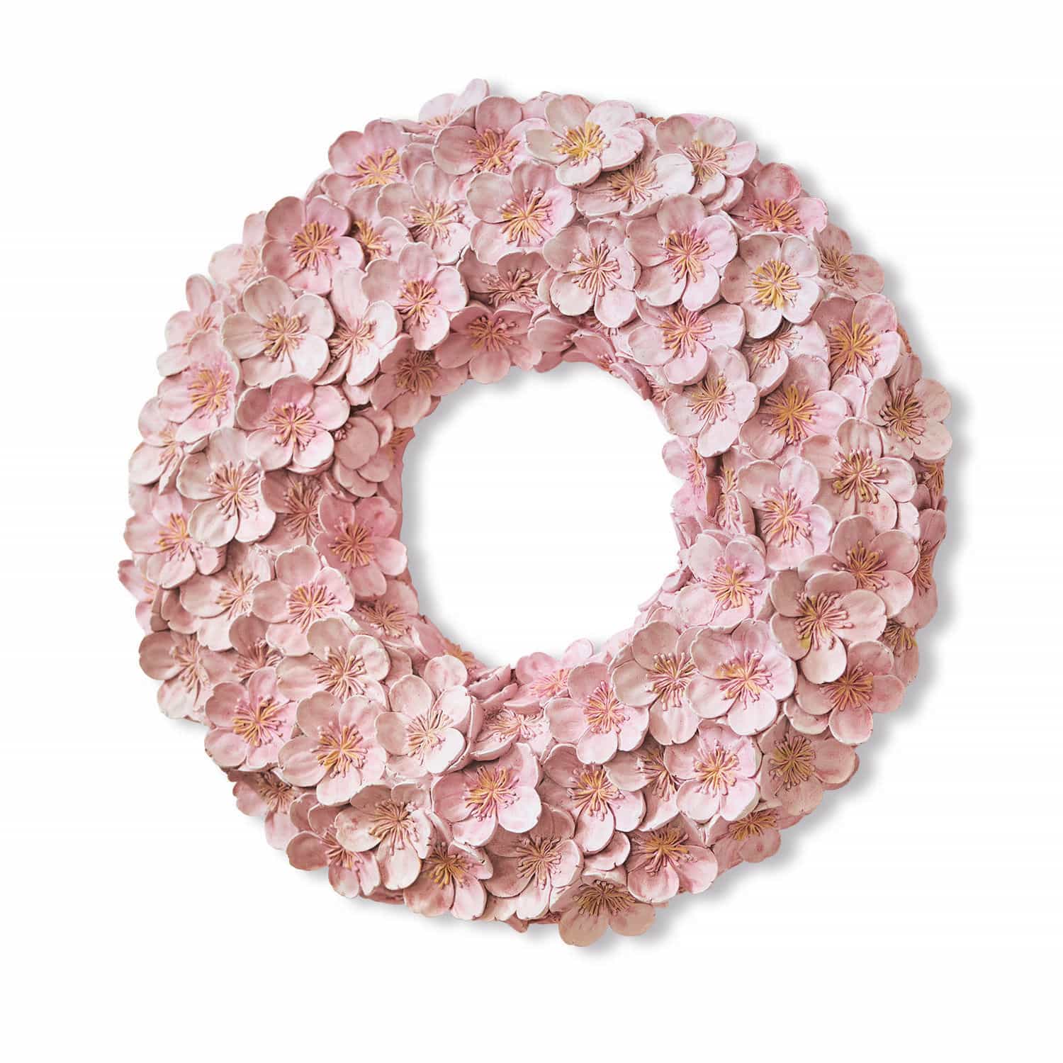 Corona Garlan Corona decorativa de flores rosas de tela, ideal para decoración primaveral en interiores