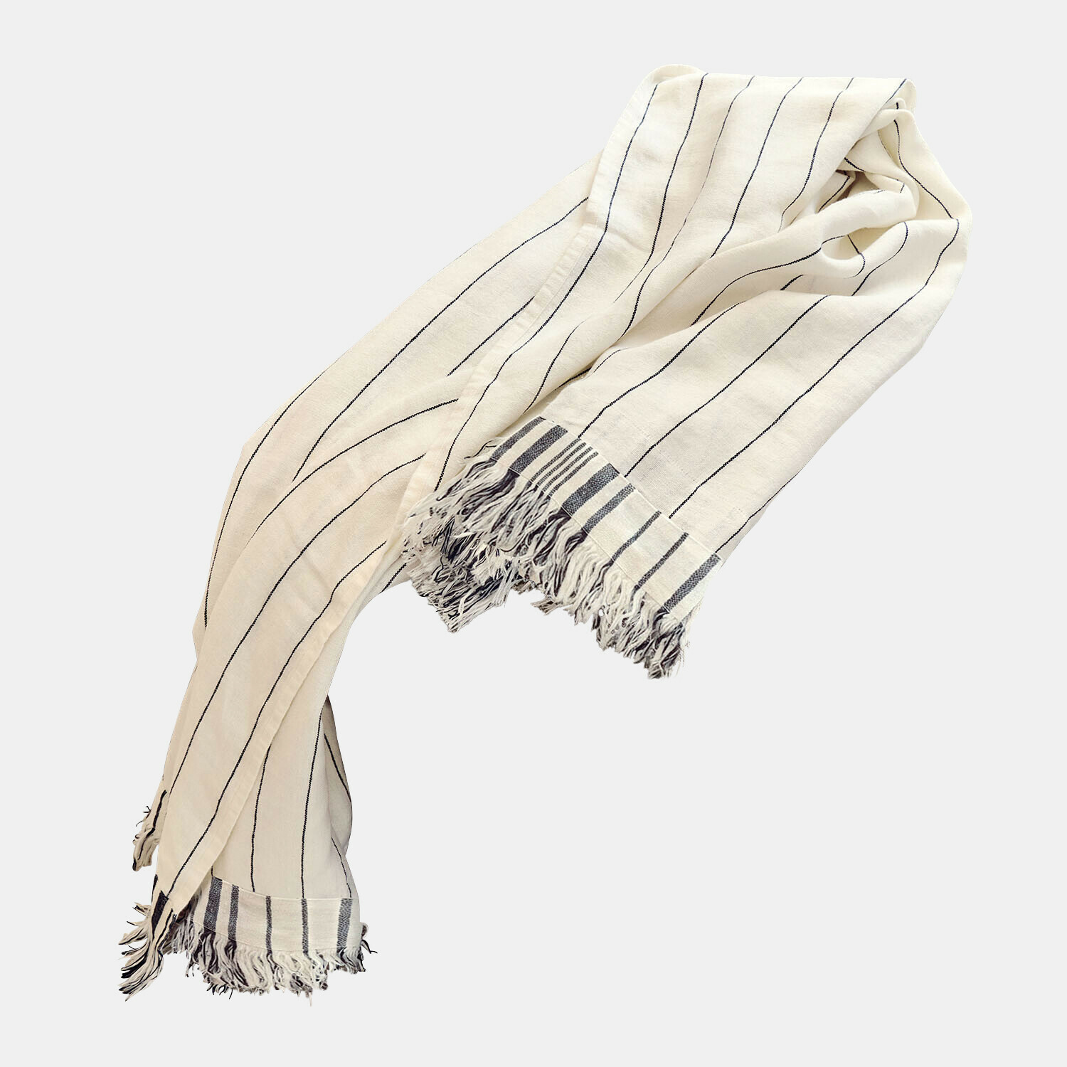 Plaid Ulderina Bufanda ligera de algodón color crema con rayas negras y flecos, accesorio de moda