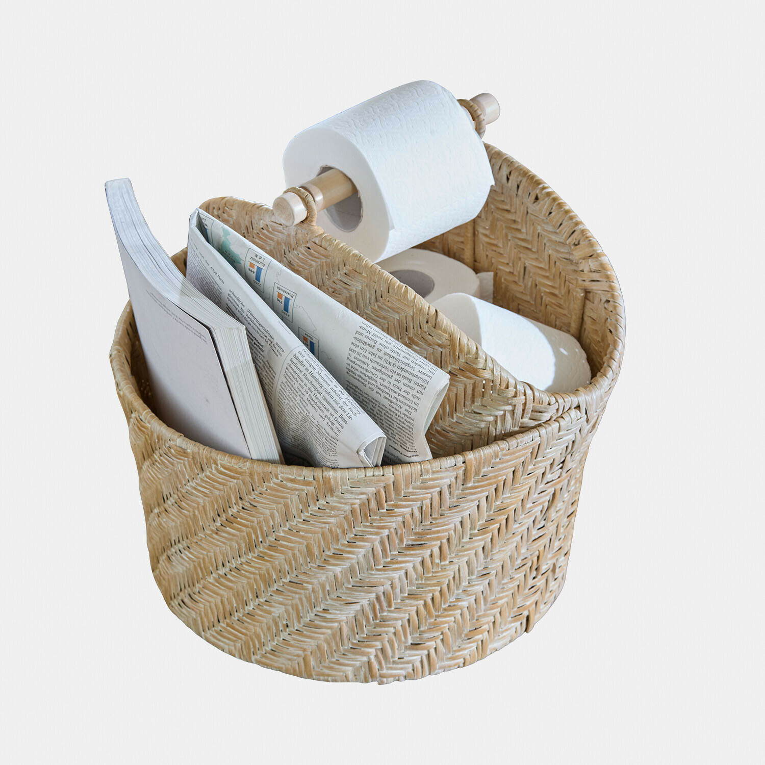 Portarrollos de papel higiénico Suarce Cesta de mimbre natural para papel higiénico y periódicos, organizador práctico para baño