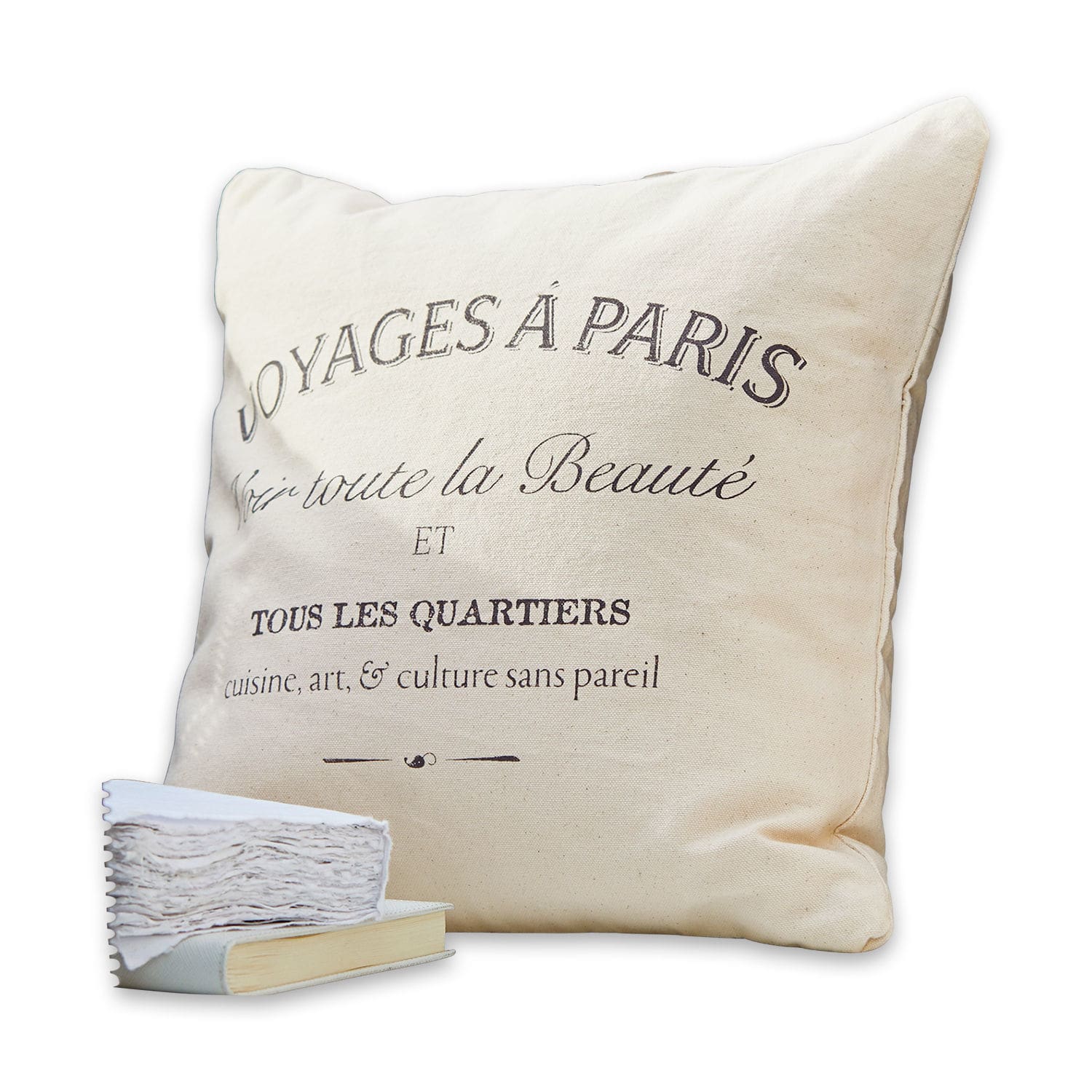 Funda de cojín Voyage Cojín decorativo de algodón beige con texto en francés, estilo vintage, textil para el hogar
