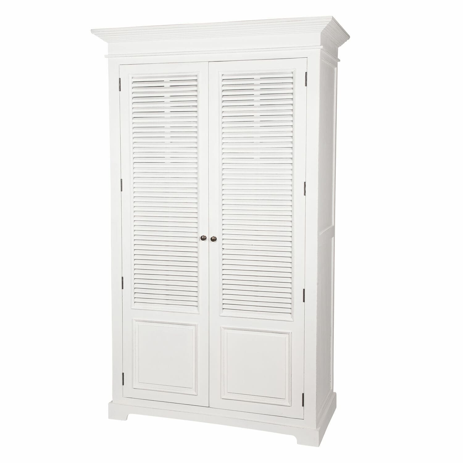 Armario Williston Armario blanco de madera con puertas de persiana y acabado clásico para almacenamiento