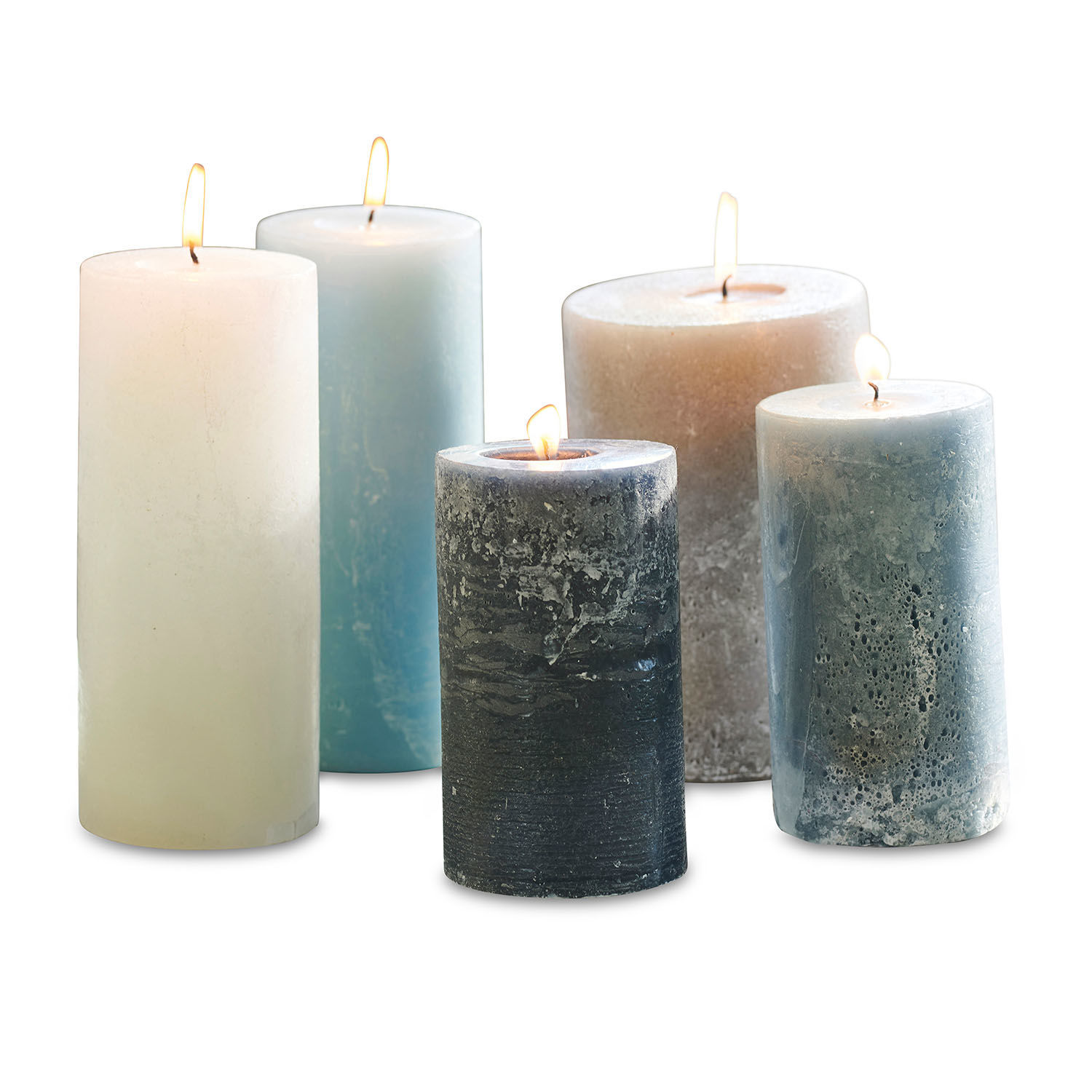 azul/gris Set de 5 velas Panagra de cera en tonos azul y gris para decoración del hogar