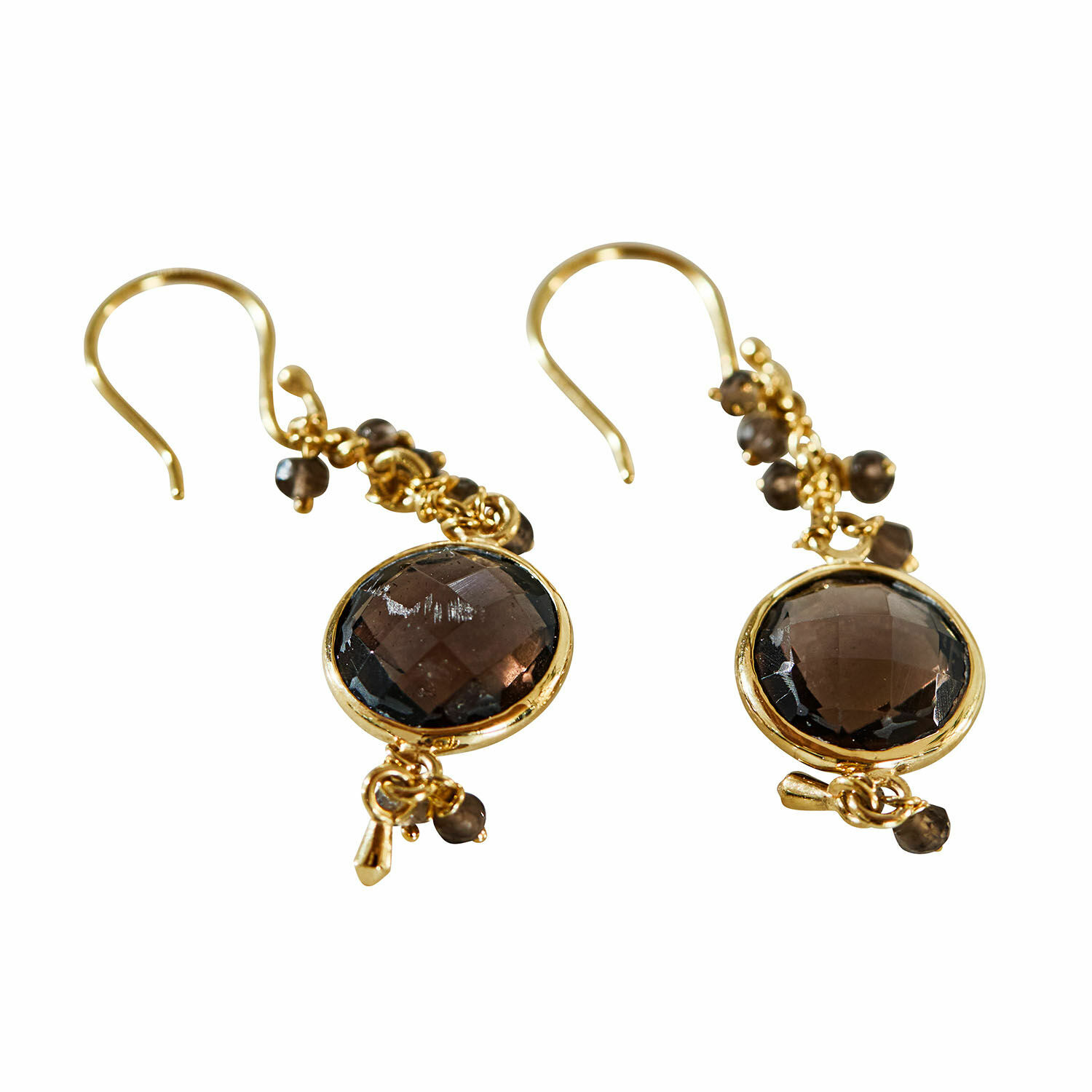 Pendientes Brixal Pendientes dorados con piedras marrones facetadas y pequeñas cuentas, joyería elegante para mujer