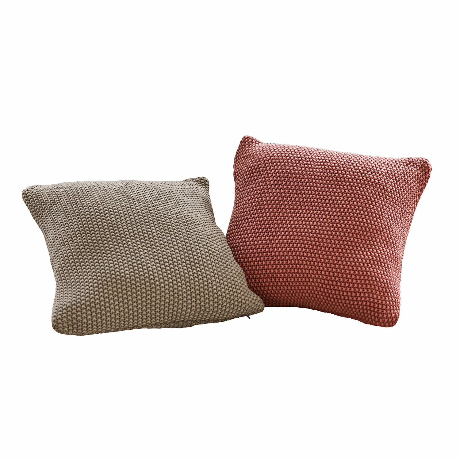 Set de 2 fundas de cojín Terry Dos cojines cuadrados de tejido grueso en beige y color ladrillo para decoración de interiores