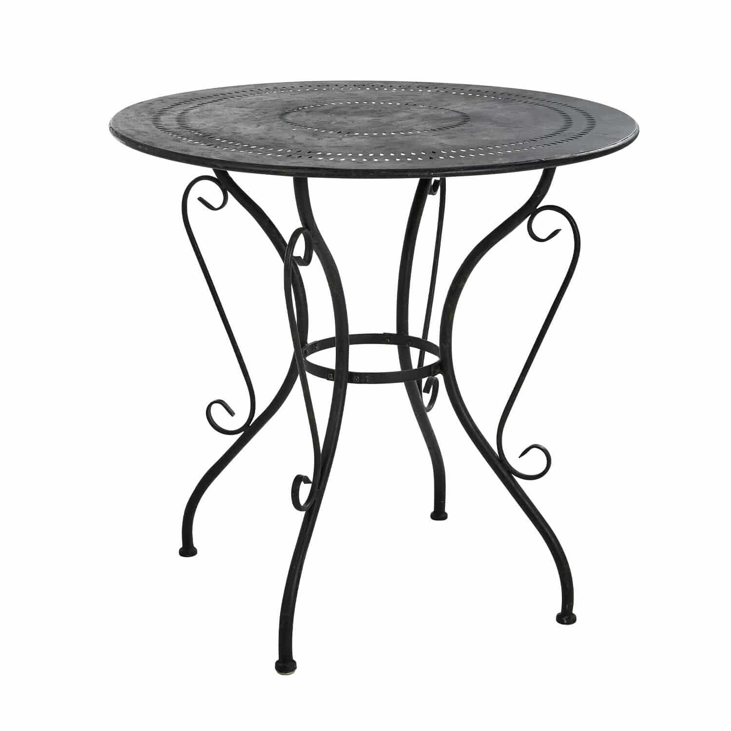 negro envejecido Mesa redonda Aube de metal en negro antiguo, mueble decorativo para jardín o terraza