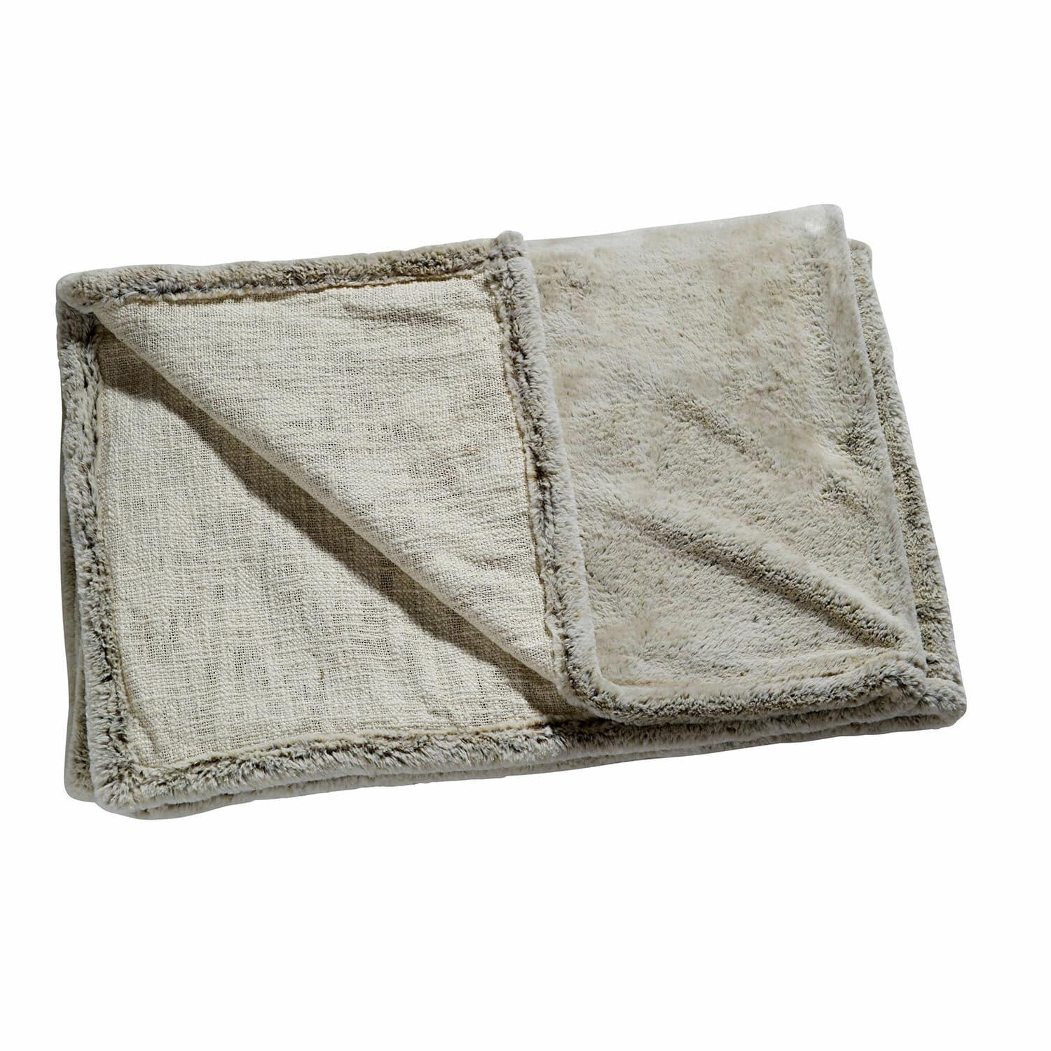 Plaid Newman Manta beige suave con borde de piel sintética, ideal para un ambiente acogedor y decoración del hogar