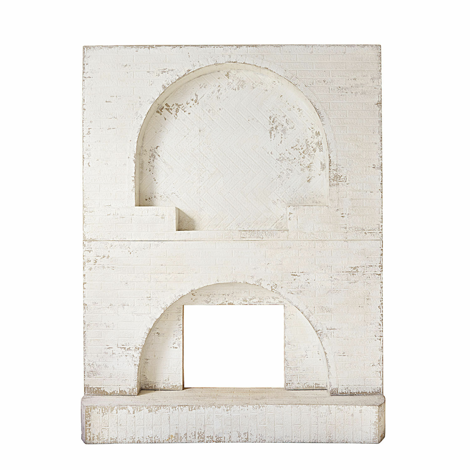 Consola de chimenea Forêt Émeraude Pared decorativa blanca de ladrillo con dos nichos arqueados para decoración interior
