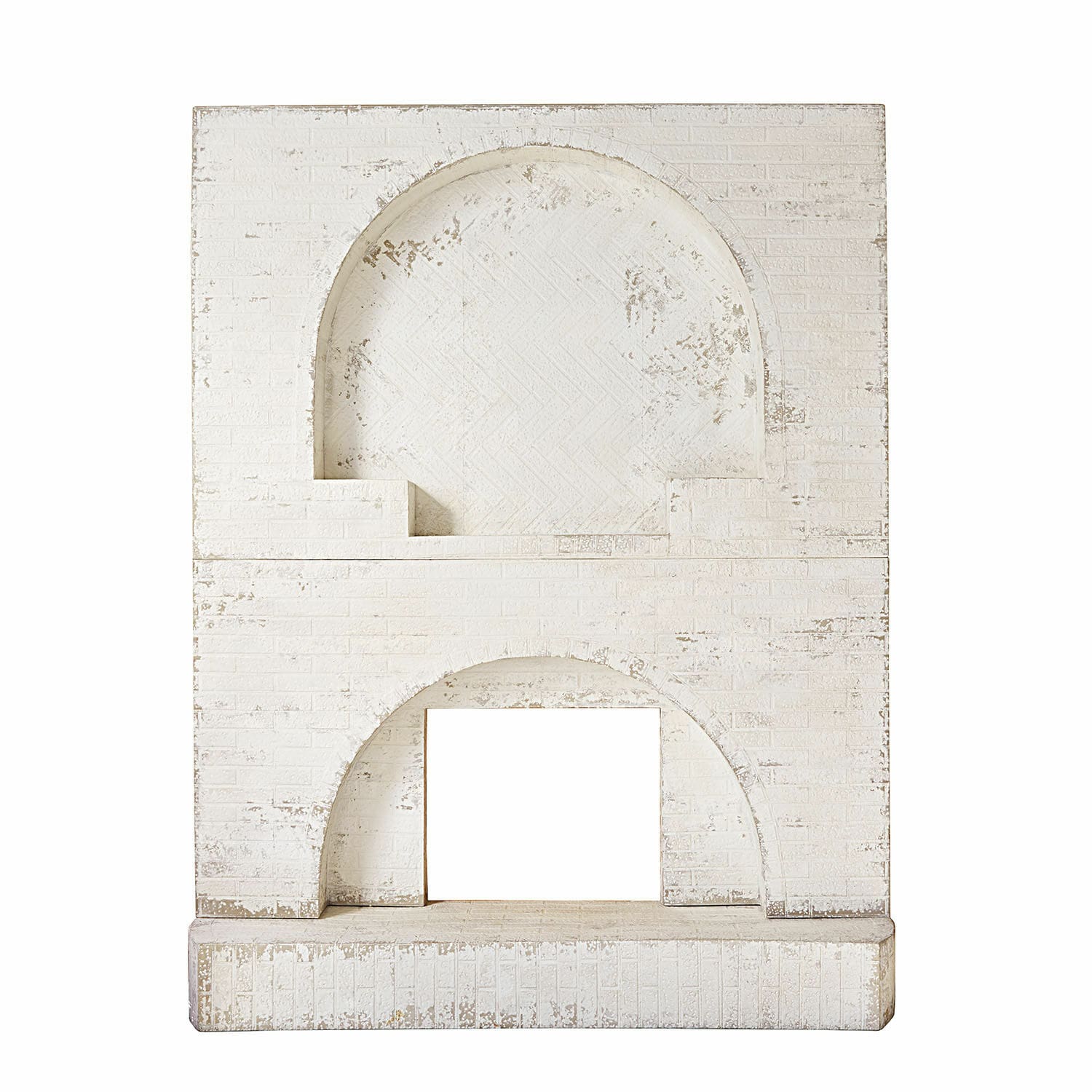 Consola de chimenea Forêt Émeraude Pared decorativa blanca de ladrillo con dos nichos arqueados para decoración interior