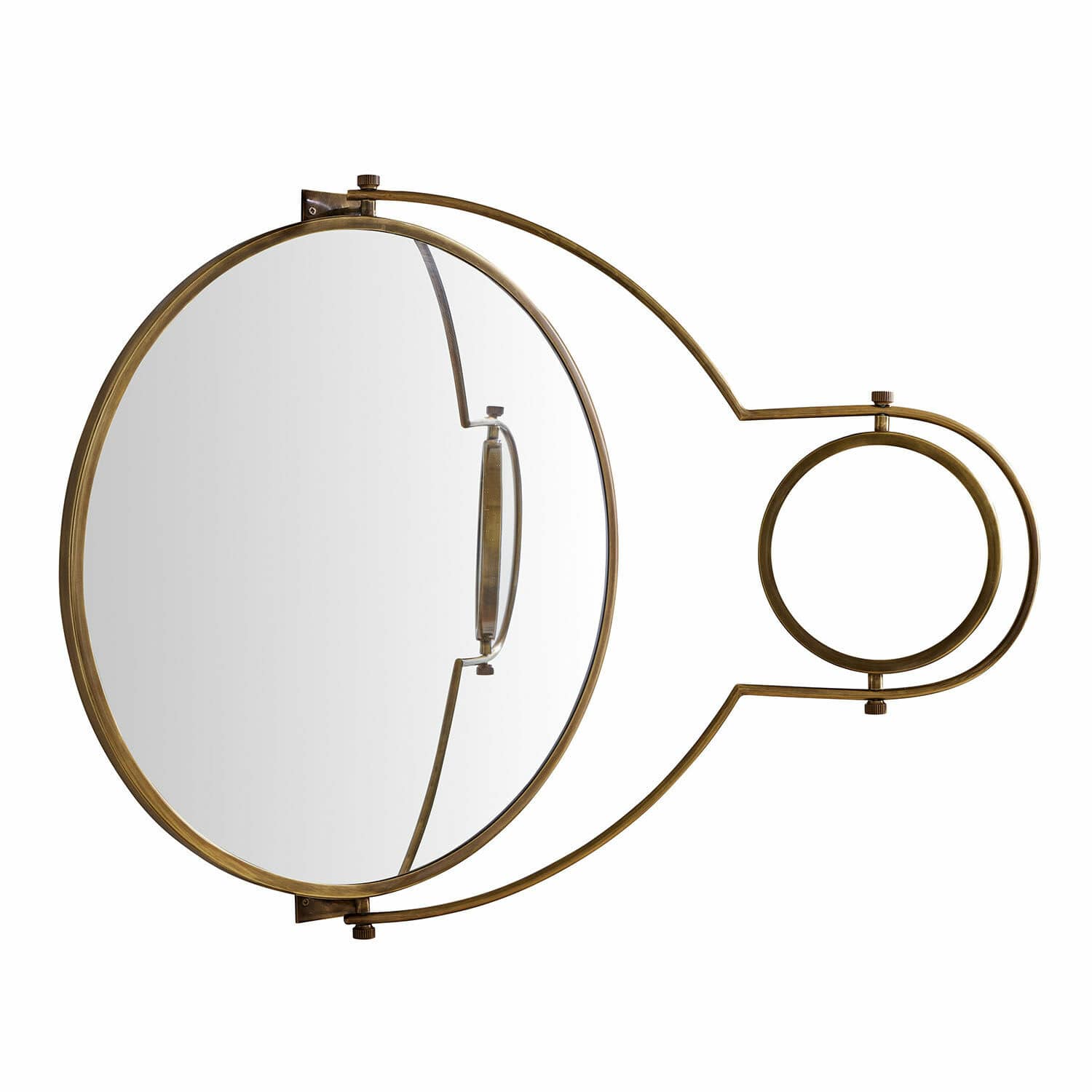 Espejo Dornleigh Espejo de pared redondo de latón color oro envejecido, diseño moderno para decoración interior