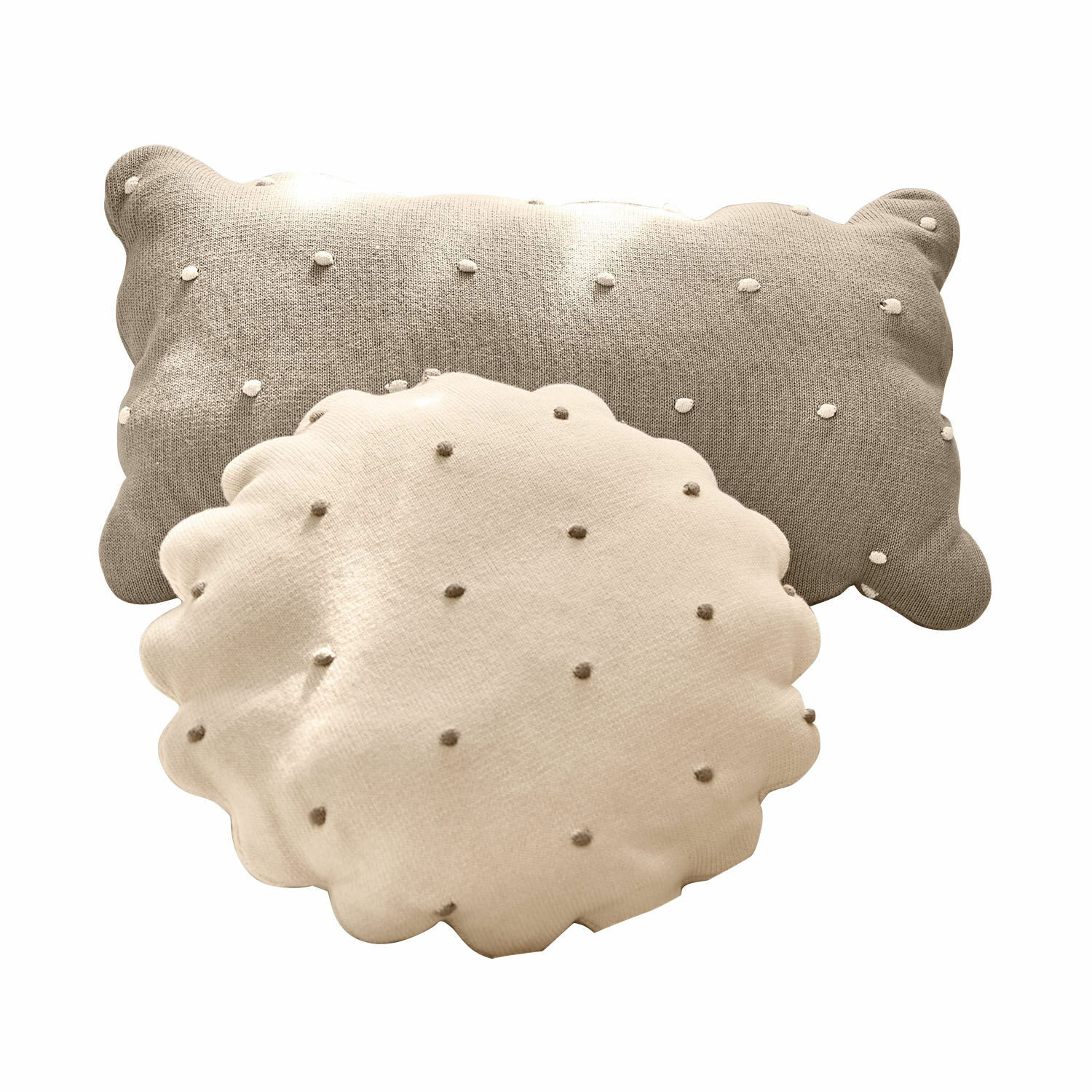 Set de 2 cojines Saphie Conjunto de dos cojines decorativos de algodón en beige y gris con pequeños puntos decorativos