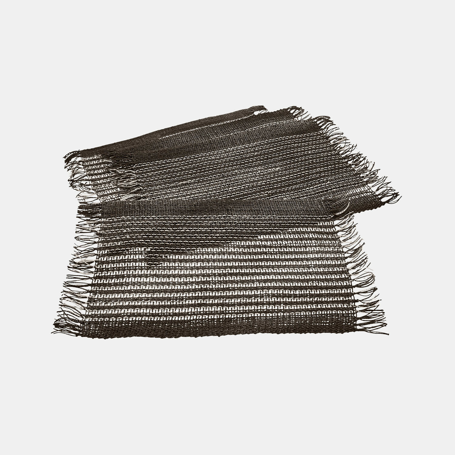 Set de 4 manteles individuales Tarevo Camino de mesa marrón con flecos de material natural, decoración rústica para mesa