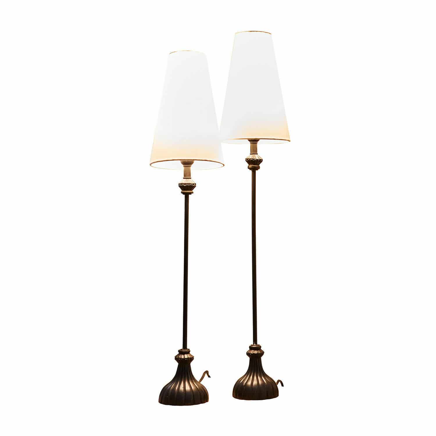 Set de 2 lámparas de mesa Ambrosse Par de lámparas de pie con base metálica marrón y pantallas blancas, iluminación decorativa