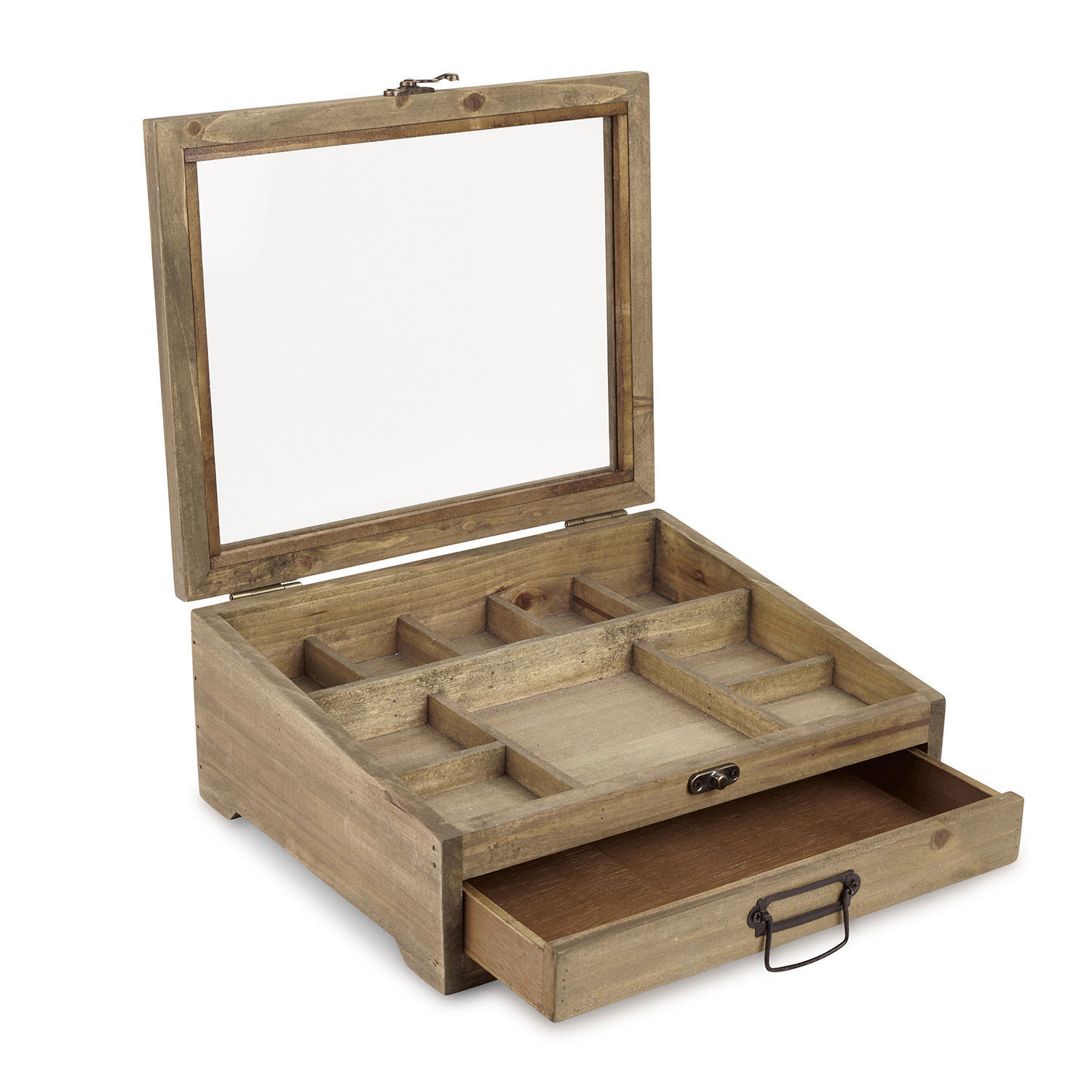 Joyero Cayetana Caja de madera para joyas con compartimentos y cajón en color madera natural