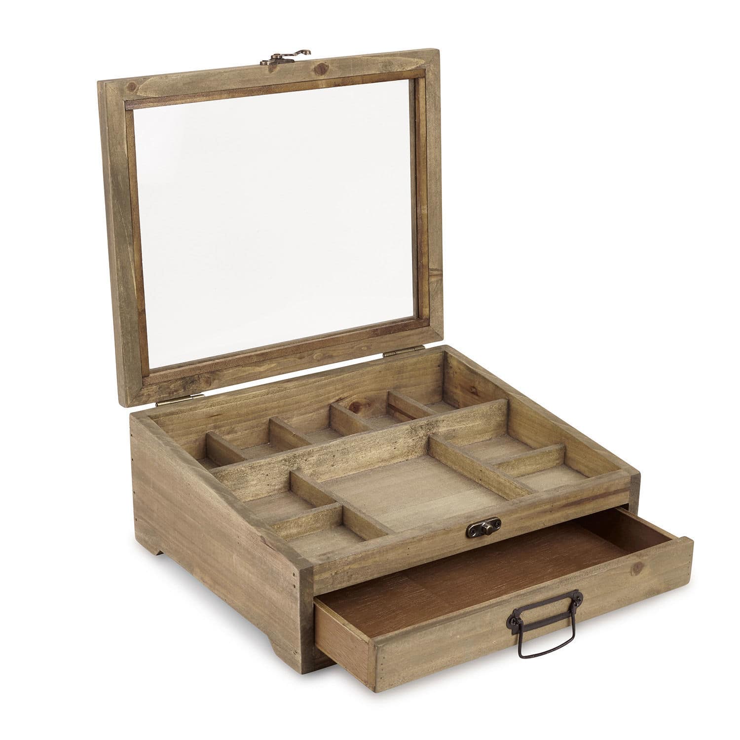 Joyero Cayetana Caja de madera para joyas con compartimentos y cajón en color madera natural