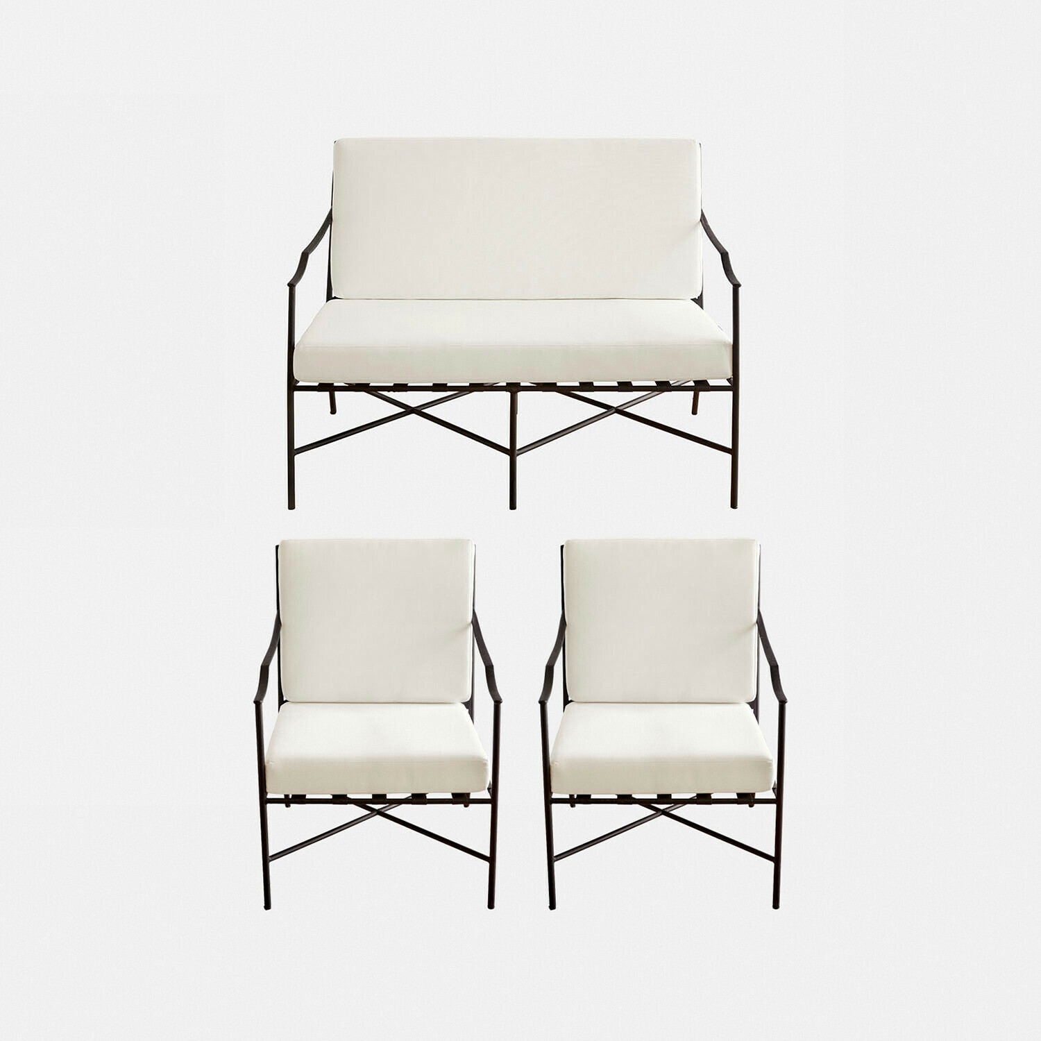 Grupo de asientos Vexford Conjunto de muebles de jardín con estructura metálica y cojines crema, diseño moderno para exteriores