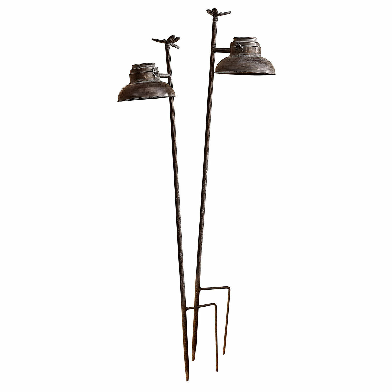 Set de 2 farolillos solares Ivexil Lámparas de jardín de metal marrón oscuro con decoración de libélula, iluminación exterior decorativa