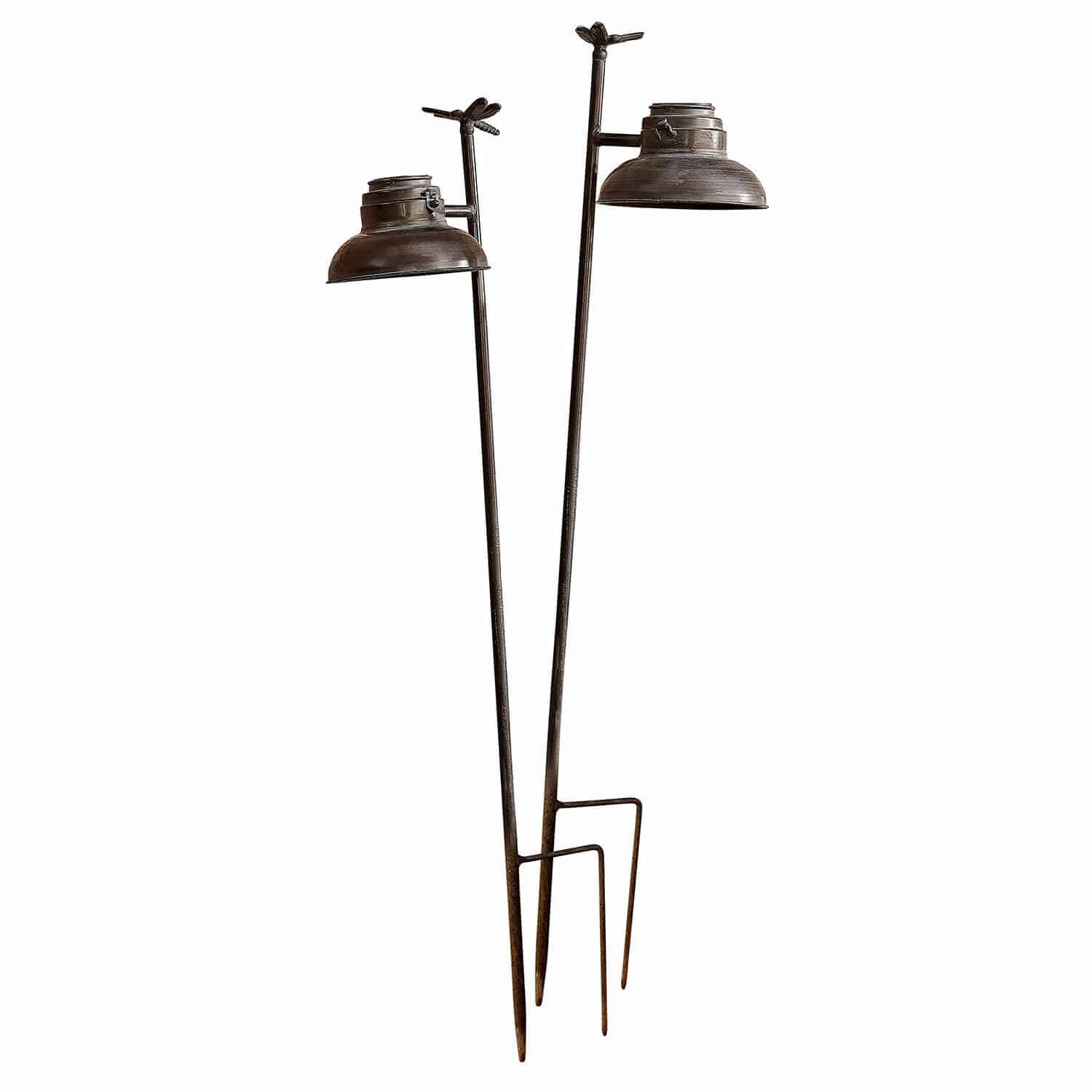 Set de 2 farolillos solares Ivexil Lámparas de jardín de metal marrón oscuro con decoración de libélula, iluminación exterior decorativa