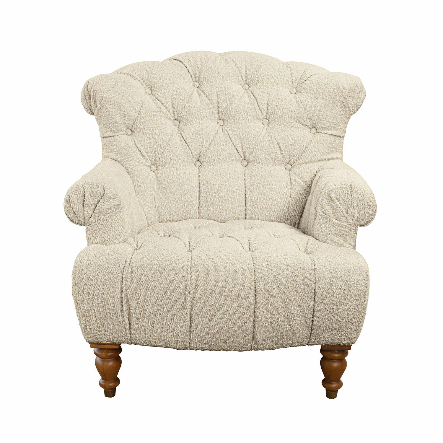crema Sillón Springfield crema de tela suave con patas de madera, asiento cómodo para sala de estar