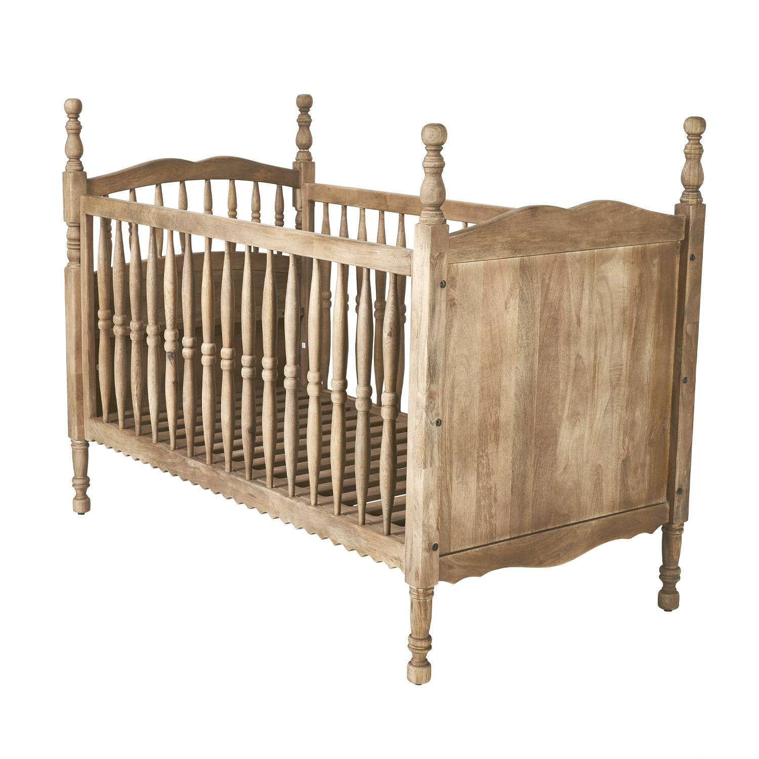 Cuna de bebé Merveillon Cuna infantil de madera de mango en color natural con barrotes torneados y diseño clásico
