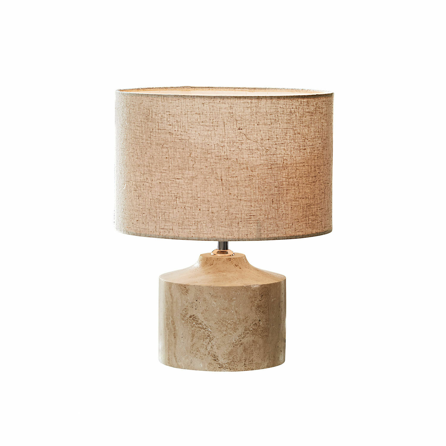 Lámpara de mesa con pantalla beige y base de mármol color natural, iluminación para interiores