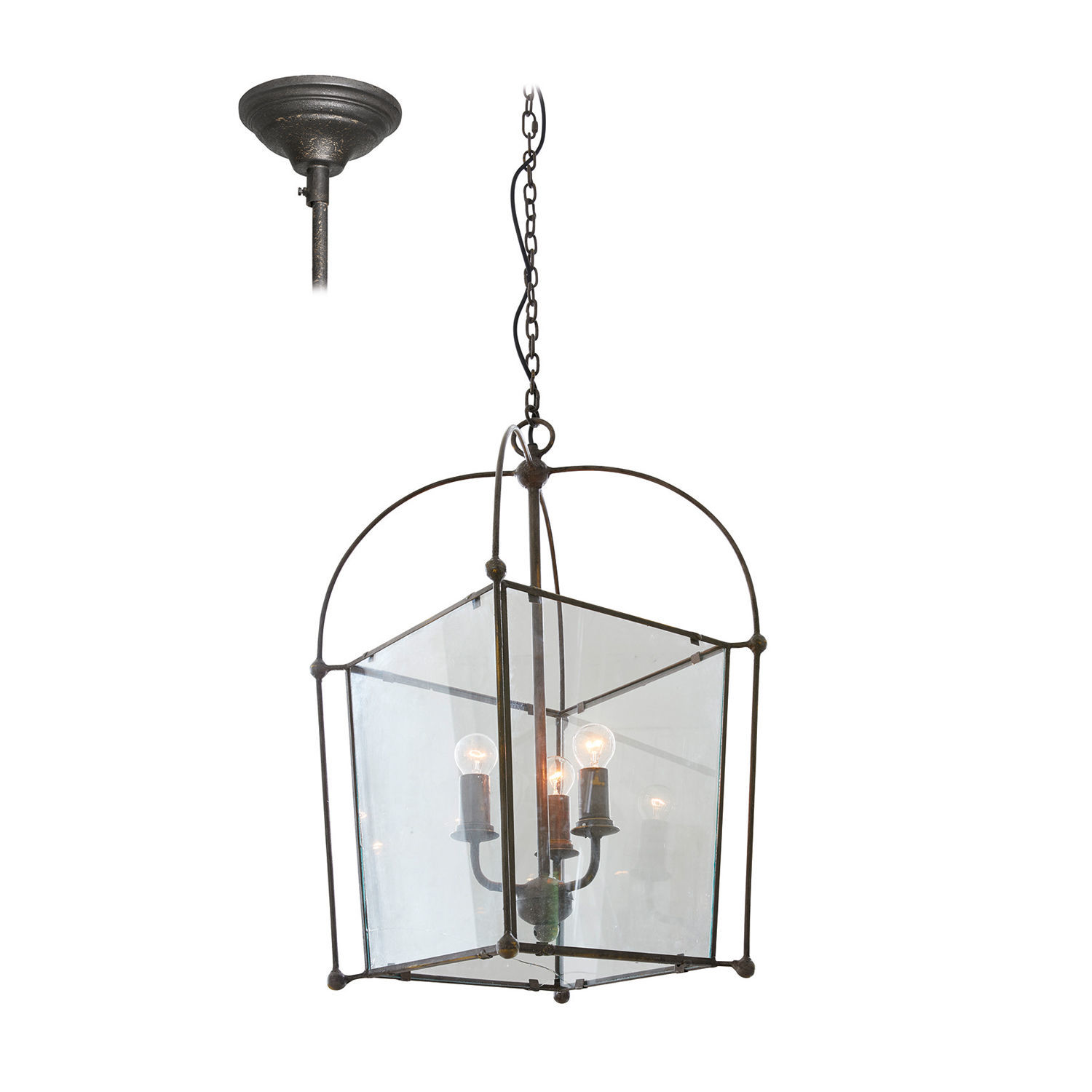 Lámpara de araña Sèvres Lámpara colgante de metal y vidrio estilo vintage con marco negro y pantalla transparente, iluminación para salón