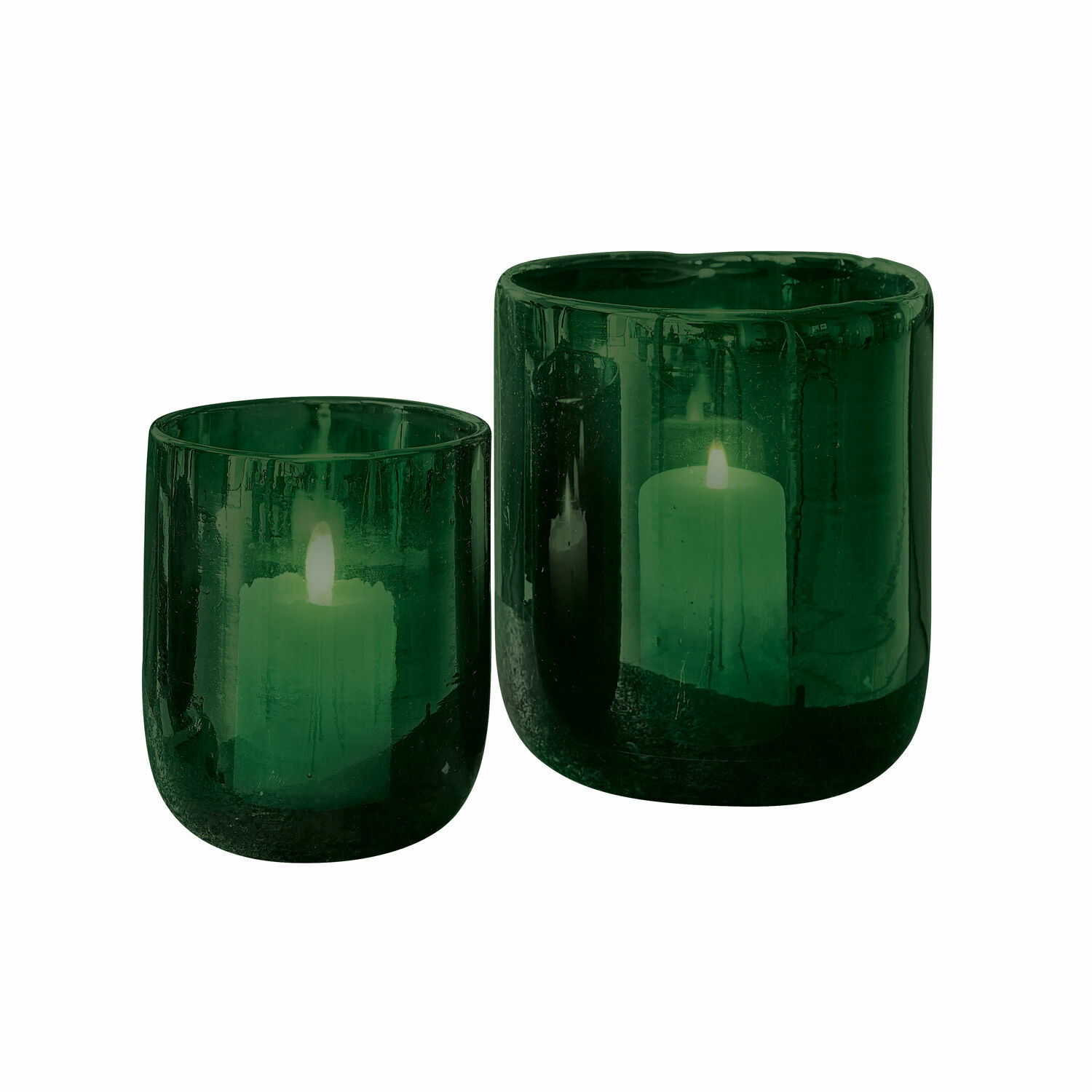 Set de 2 portavelas de vidrio verde Theodor para decoración interior y exterior