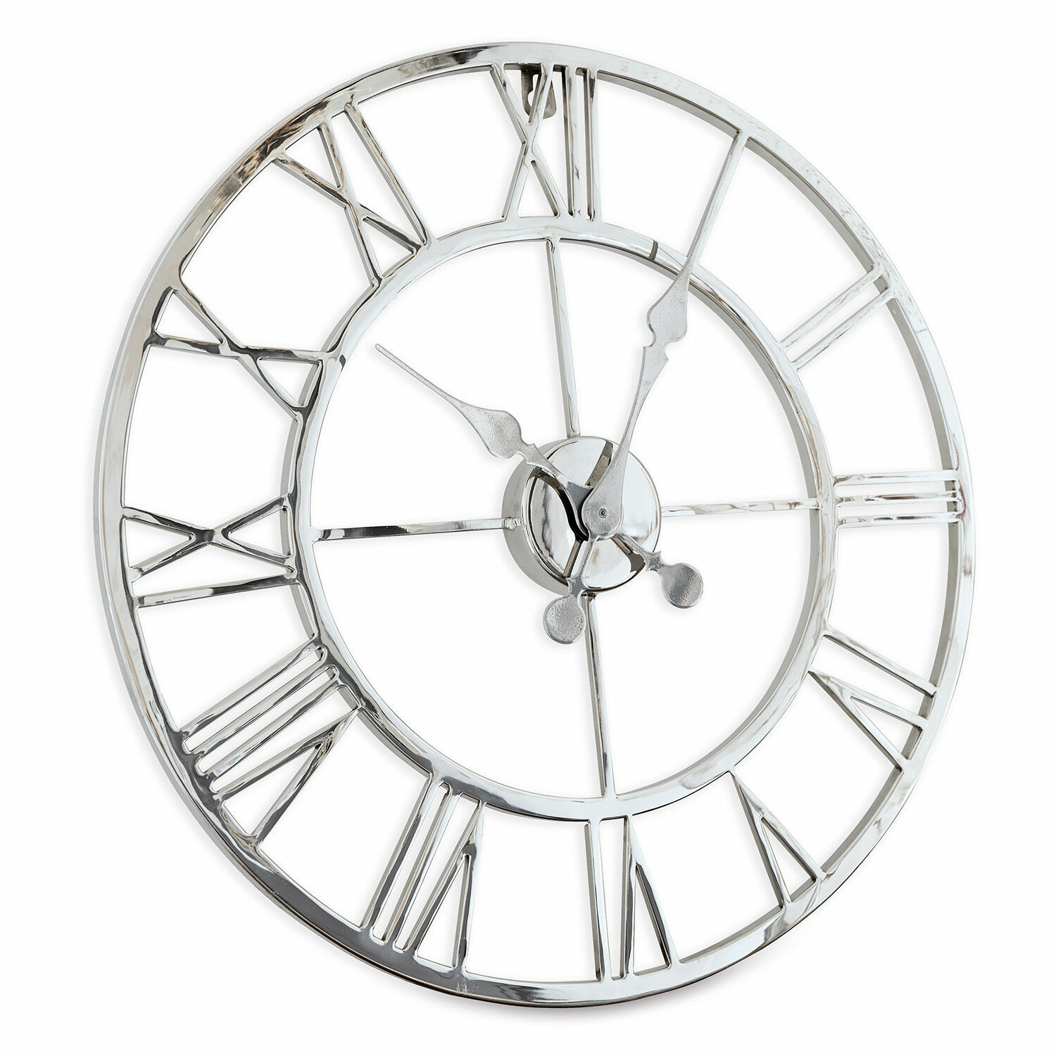 Reloj Houston Reloj de pared redondo de metal plateado con números romanos, decoración elegante para interiores
