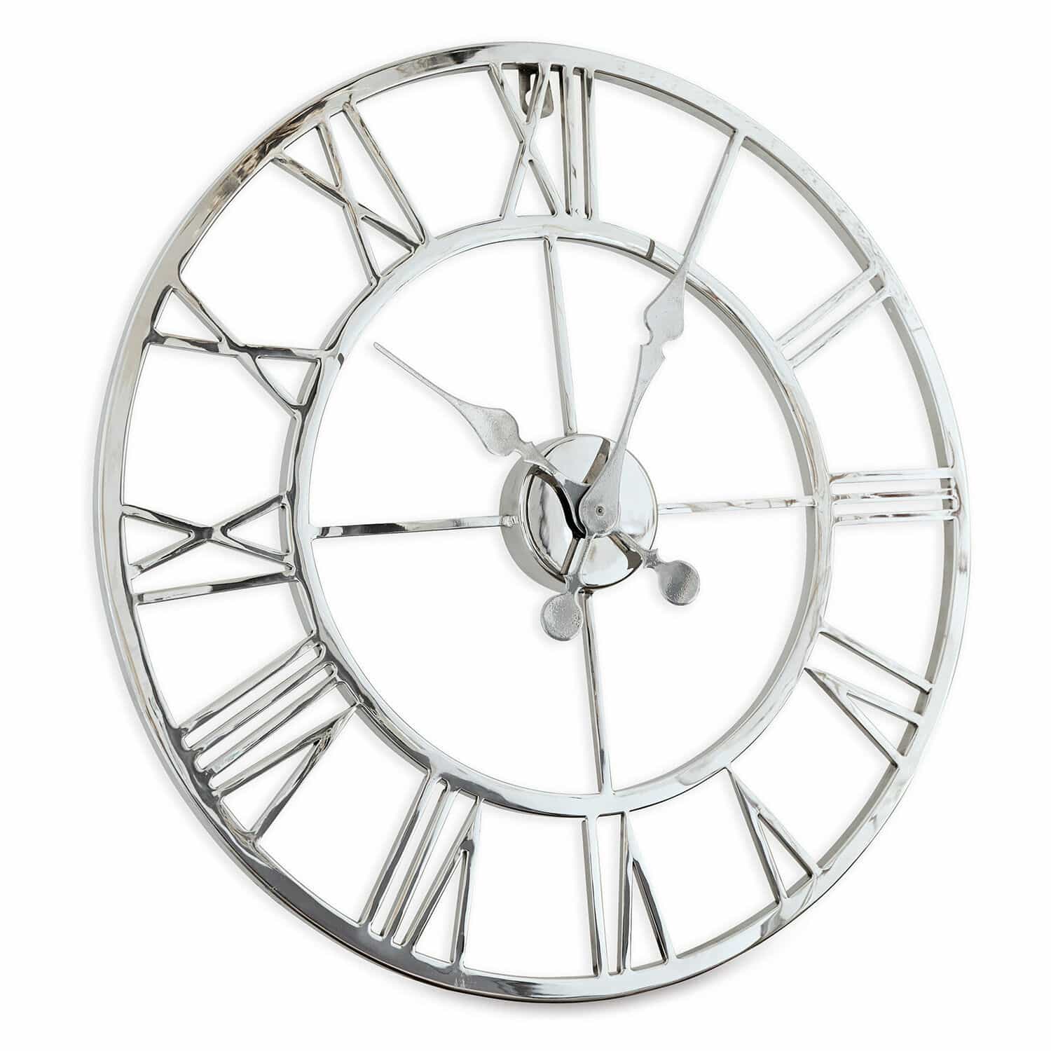 Reloj Houston Reloj de pared redondo de metal plateado con números romanos, decoración elegante para interiores