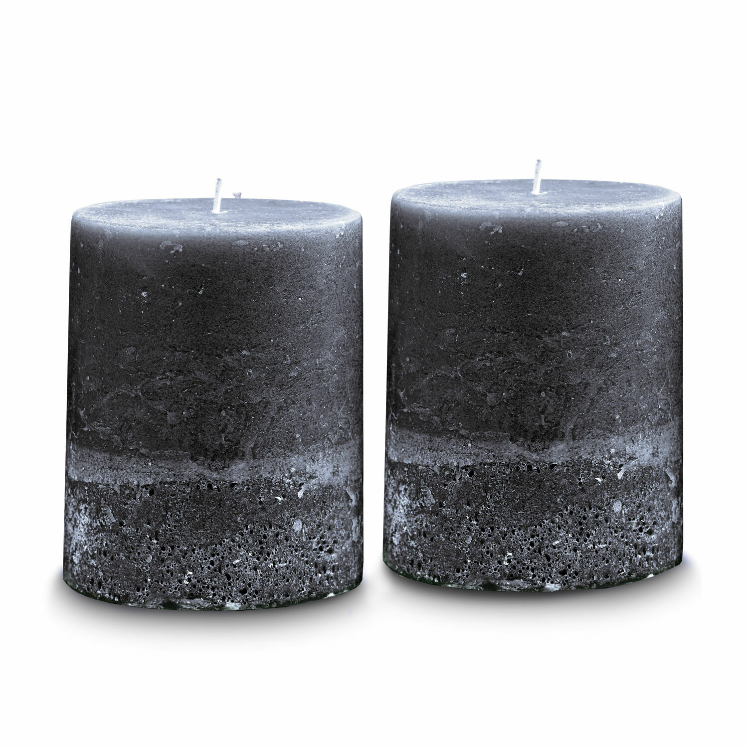 antracita Set de dos velas Oviedo de cera en color antracita con textura rústica para decoración interior