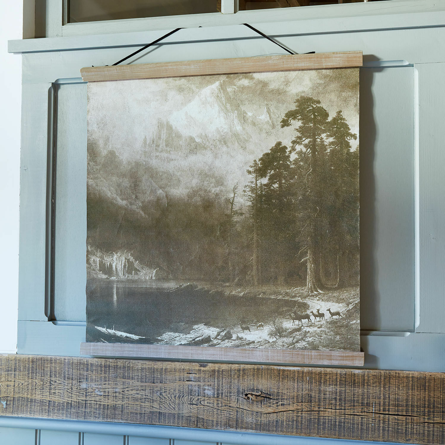 Cuadro Belle Horizon Cuadro decorativo en lienzo con paisaje montañoso y bosque en tonos marrones y beige para pared