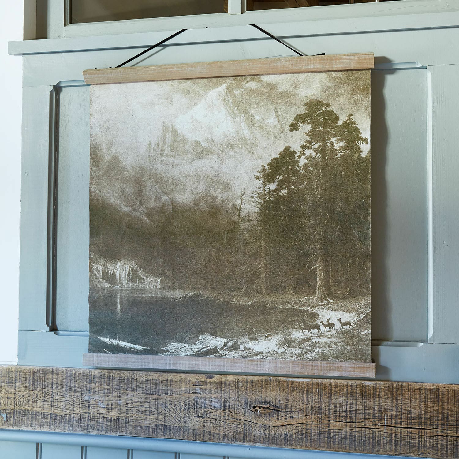 Cuadro Belle Horizon Cuadro decorativo en lienzo con paisaje montañoso y bosque en tonos marrones y beige para pared