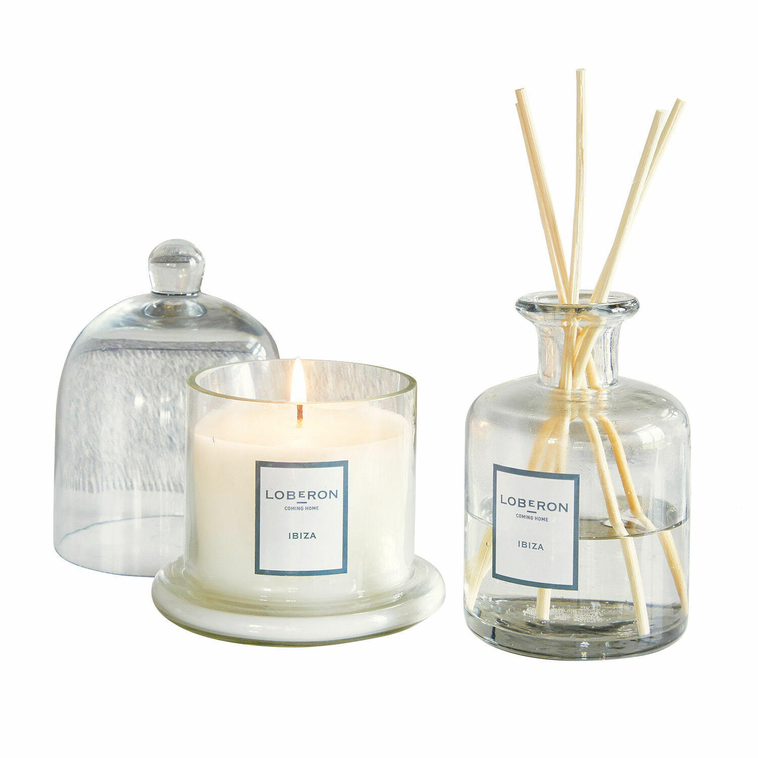 Set de fragancias Vanis Set aromático Ibiza con vela blanca y difusor de vidrio transparente para aromaterapia