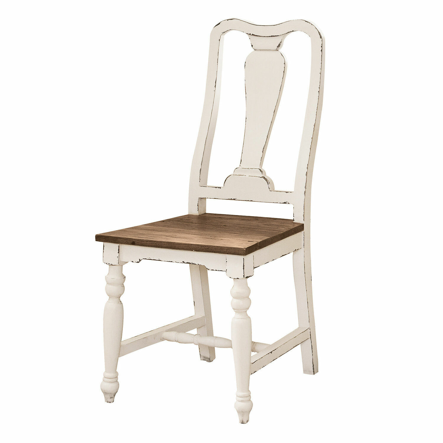 Silla Harry Silla de madera vintage con marco blanco y asiento marrón, mueble para comedor