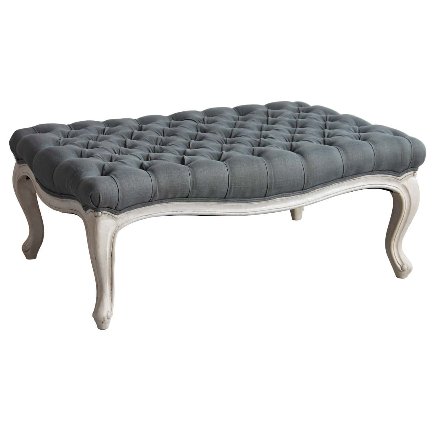Puf Dirac con asiento acolchado en color petrol y estructura de madera blanca envejecida