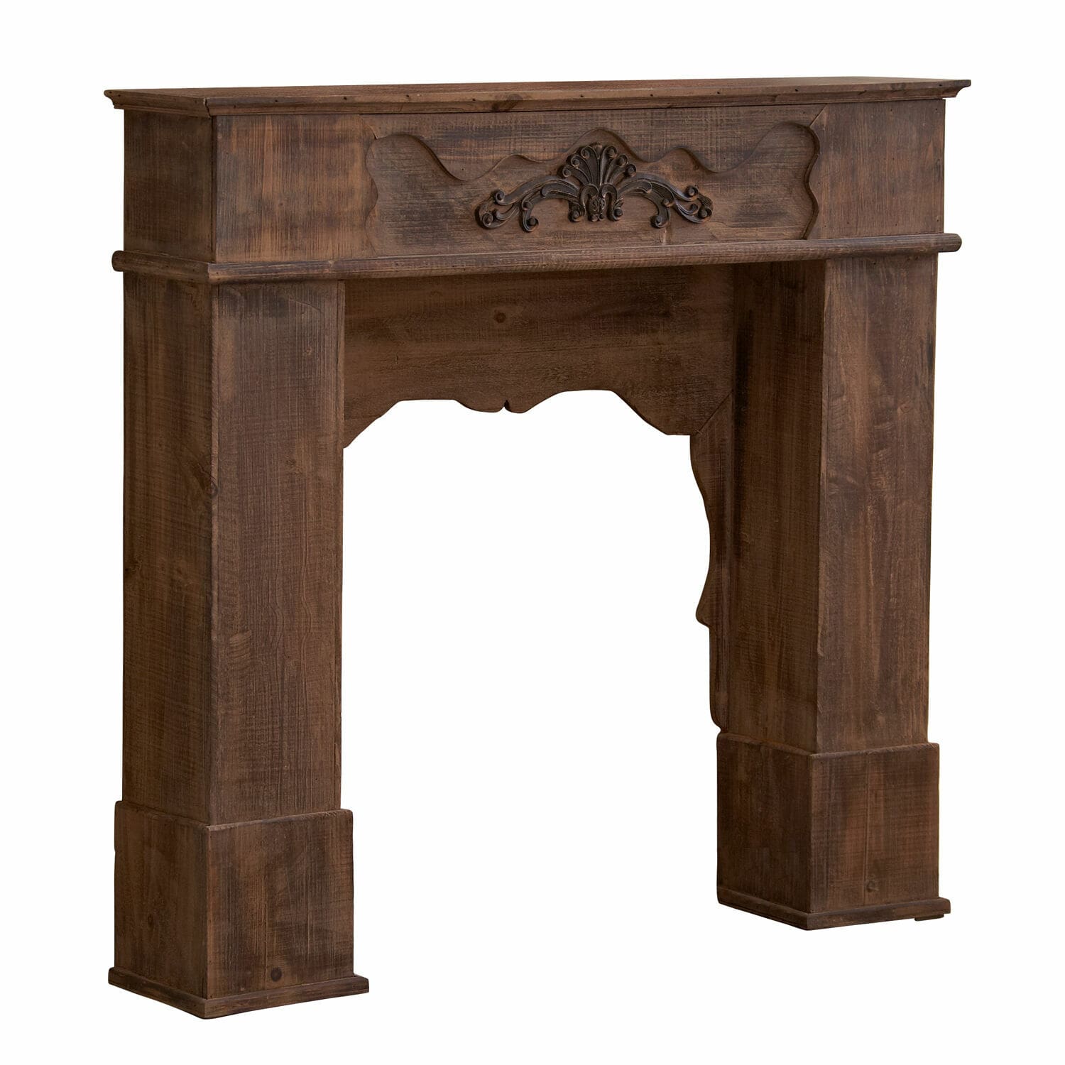 Consola de chimenea Margaux Marco de chimenea rústico de madera marrón oscuro con tallado decorativo estilo vintage