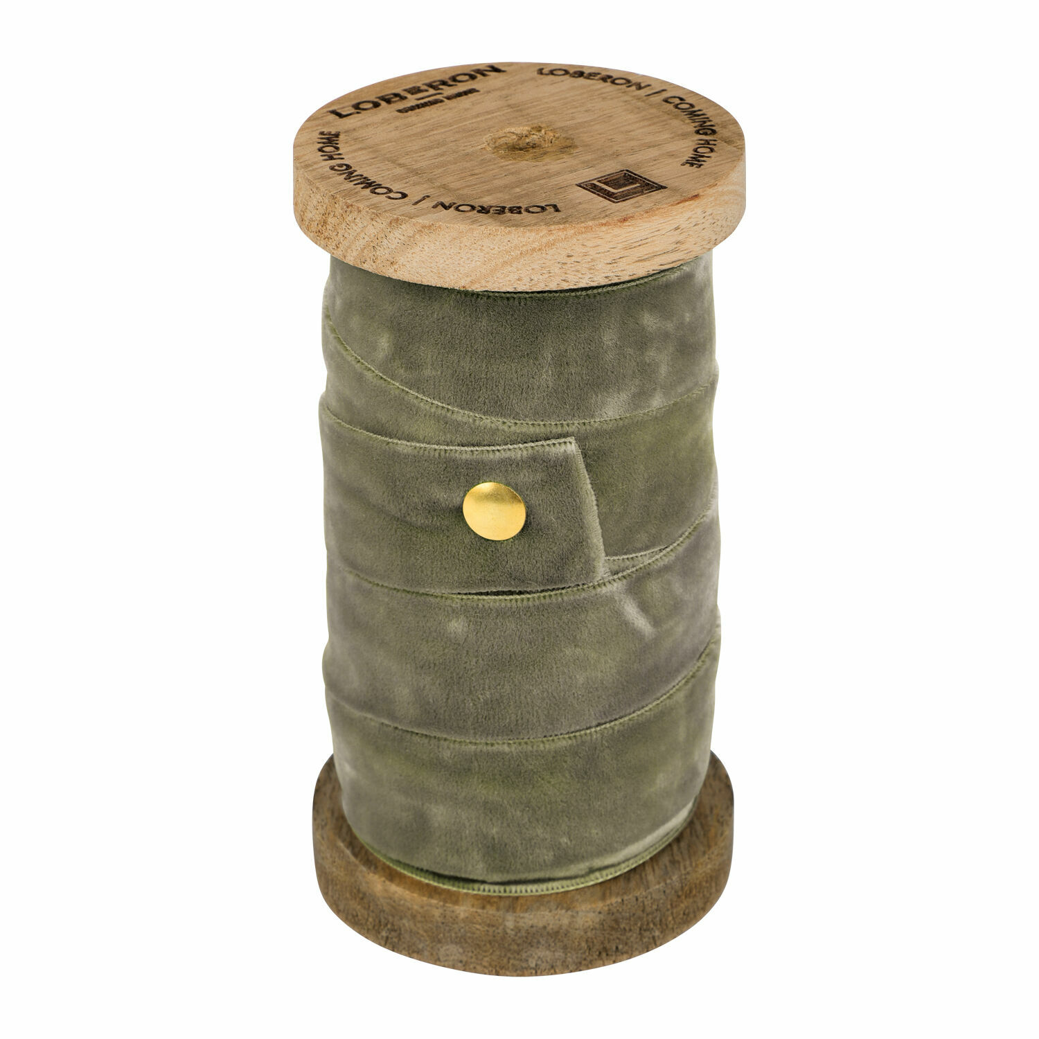 Cinta de terciopelo oliva en carrete de madera para decoración y manualidades