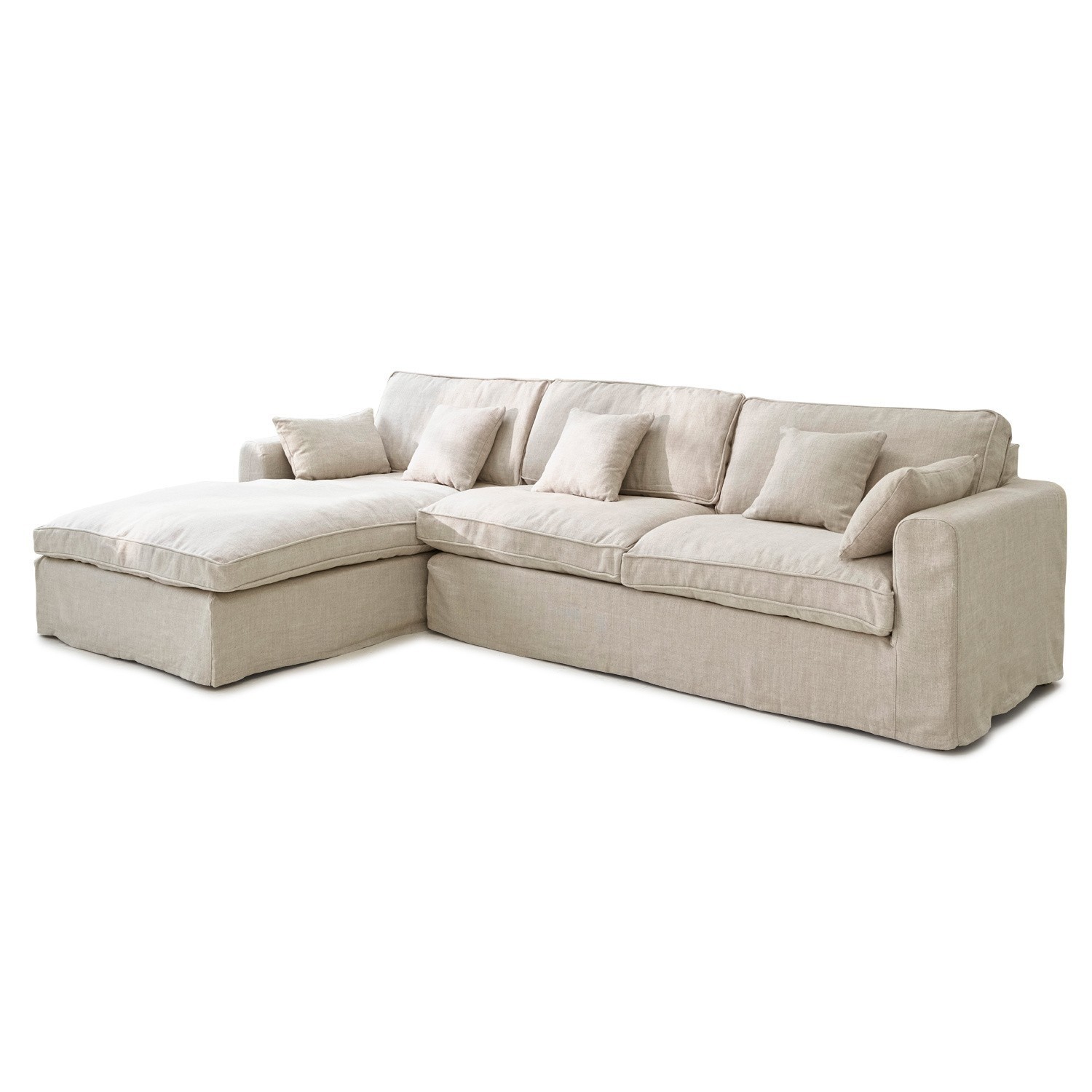 Sofá Seaford Sofá esquinero beige de tela con cojines suaves, cómodo para sala y descanso