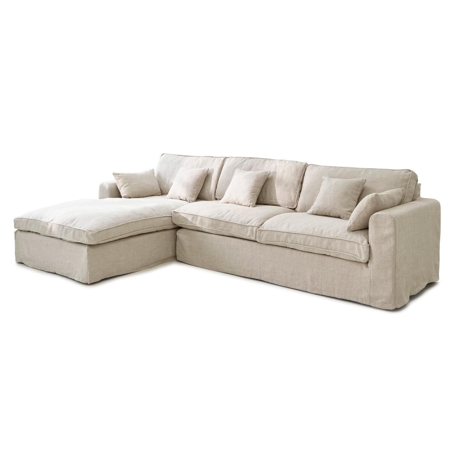Sofá Seaford Sofá esquinero beige de tela con cojines suaves, cómodo para sala y descanso
