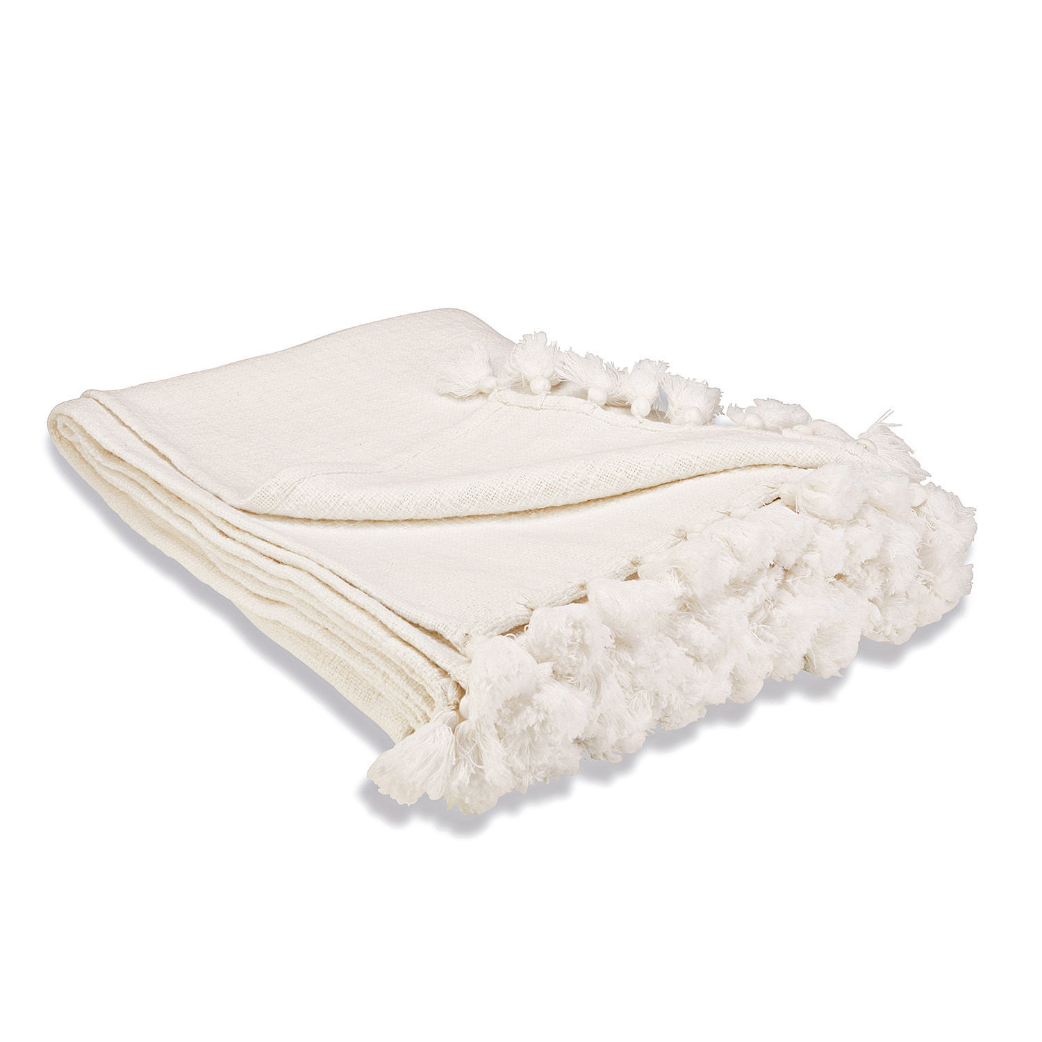 Plaid Amlamé Manta crema de algodón con pompones suaves en los bordes, decorativa y acogedora