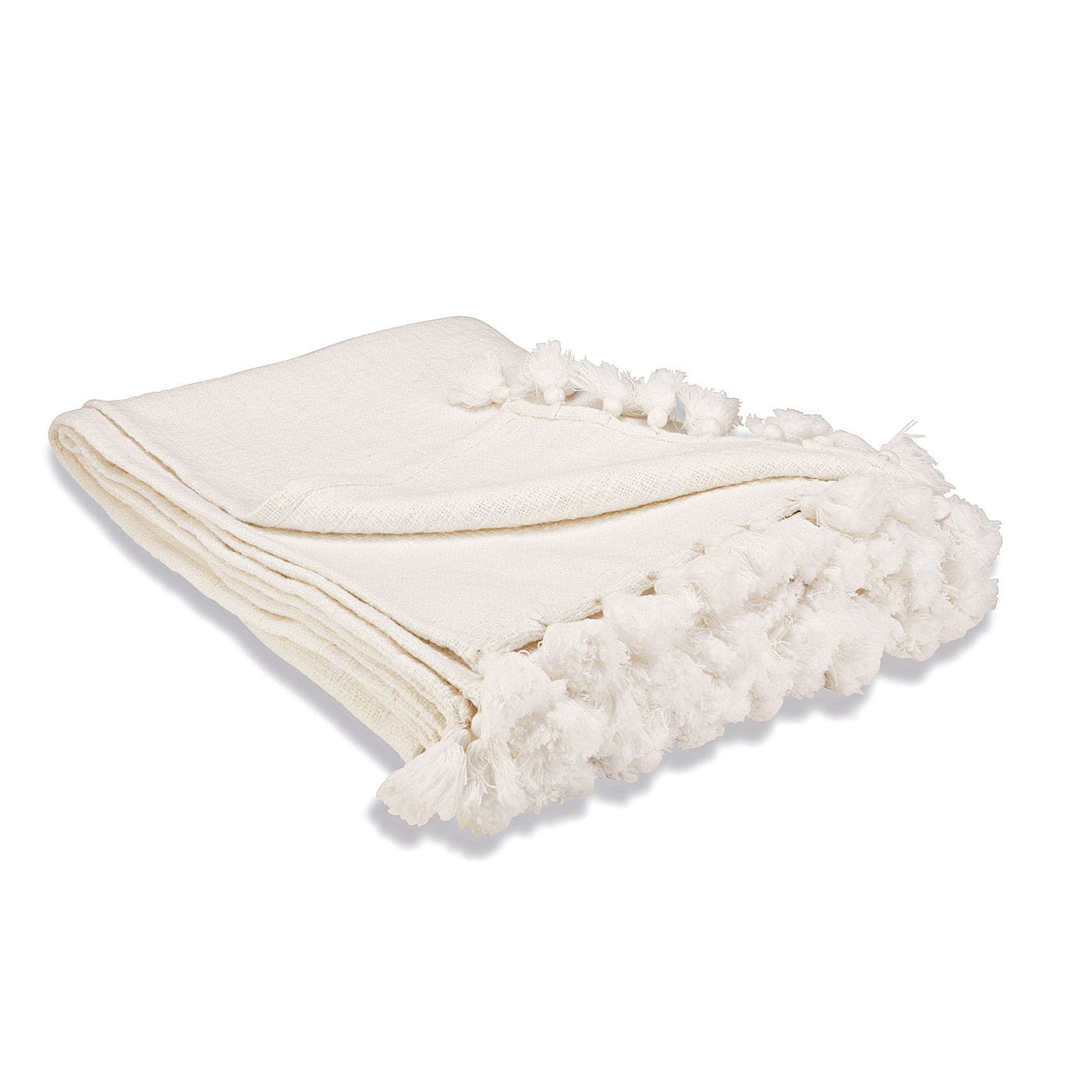 Plaid Amlamé Manta crema de algodón con pompones suaves en los bordes, decorativa y acogedora