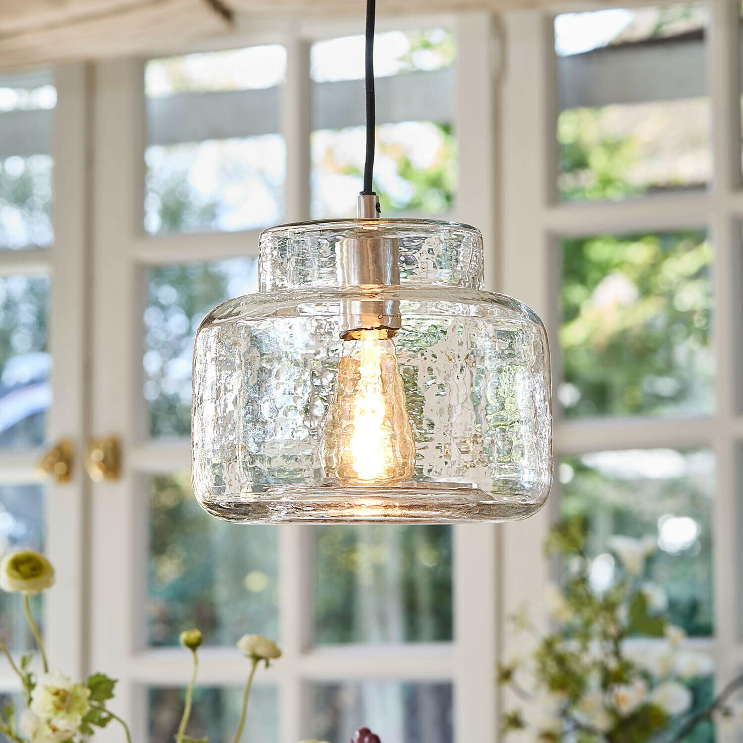 Lámpara colgante Vernadoux Lámpara colgante de vidrio transparente con textura y luz cálida para decoración interior