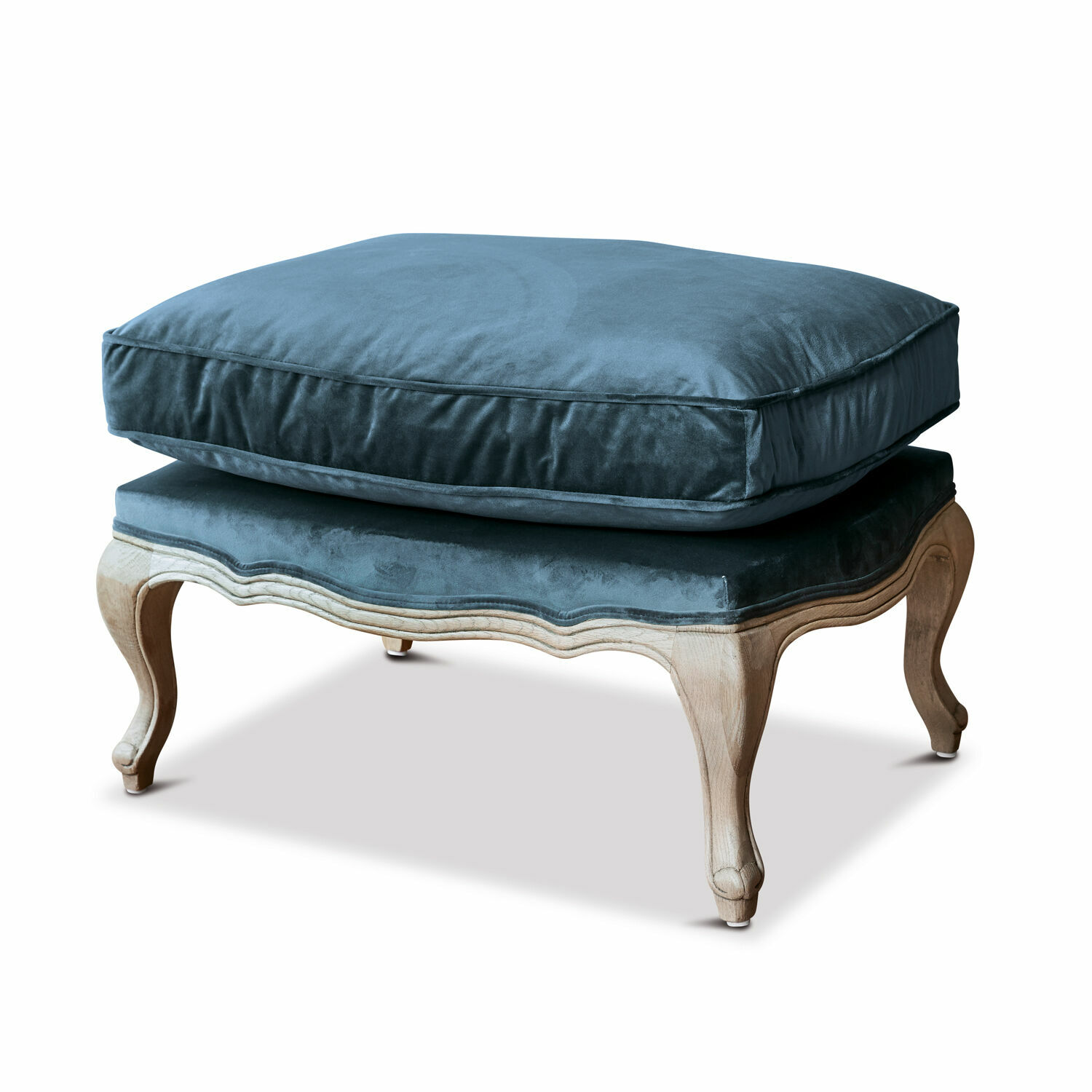 Taburete Corlay Reposapiés con patas de madera y cojín de terciopelo azul para sala de estar