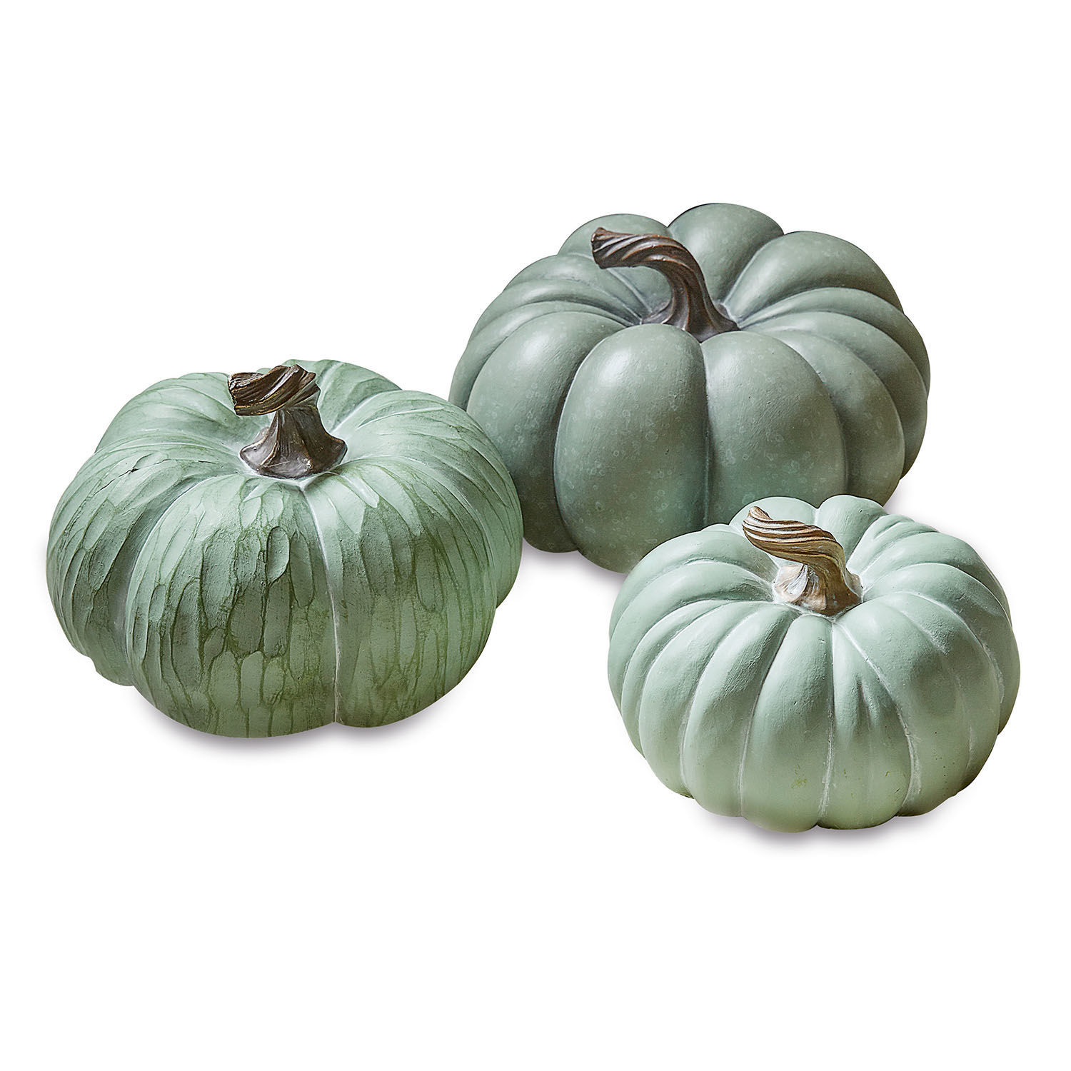 Set de 3 calabazas Villazon Conjunto de tres calabazas decorativas verdes de plástico para decoración otoñal interior